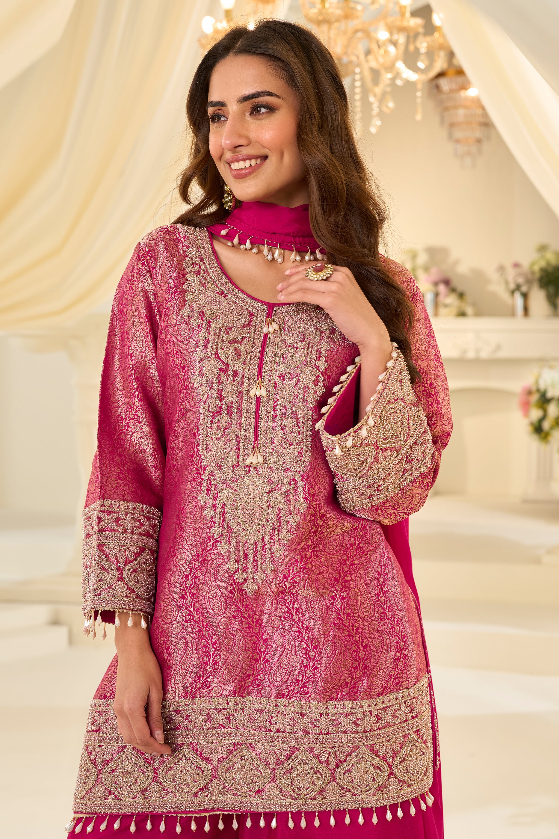 Pink Readymade Viscose Jacquard Silk Suit-SAR12209_2_SareeButa.com