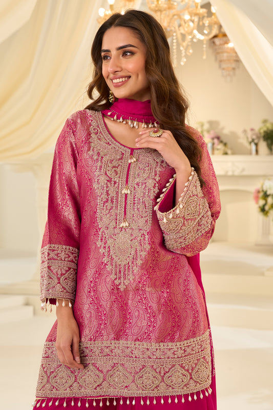 Pink Readymade Viscose Jacquard Silk Suit-SAR12209_2_SareeButa.com