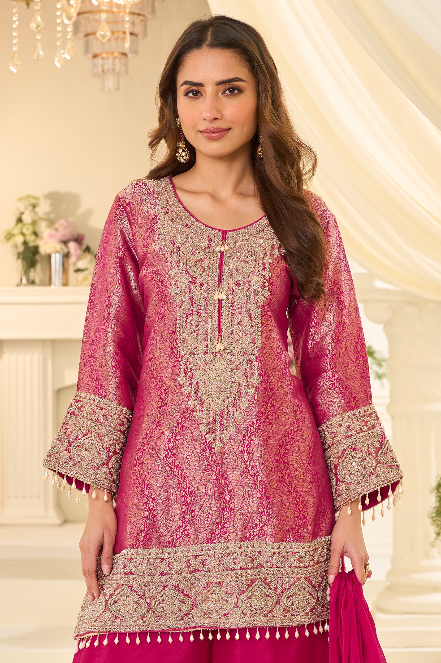 Pink Readymade Viscose Jacquard Silk Suit-SAR12209_3_SareeButa.com