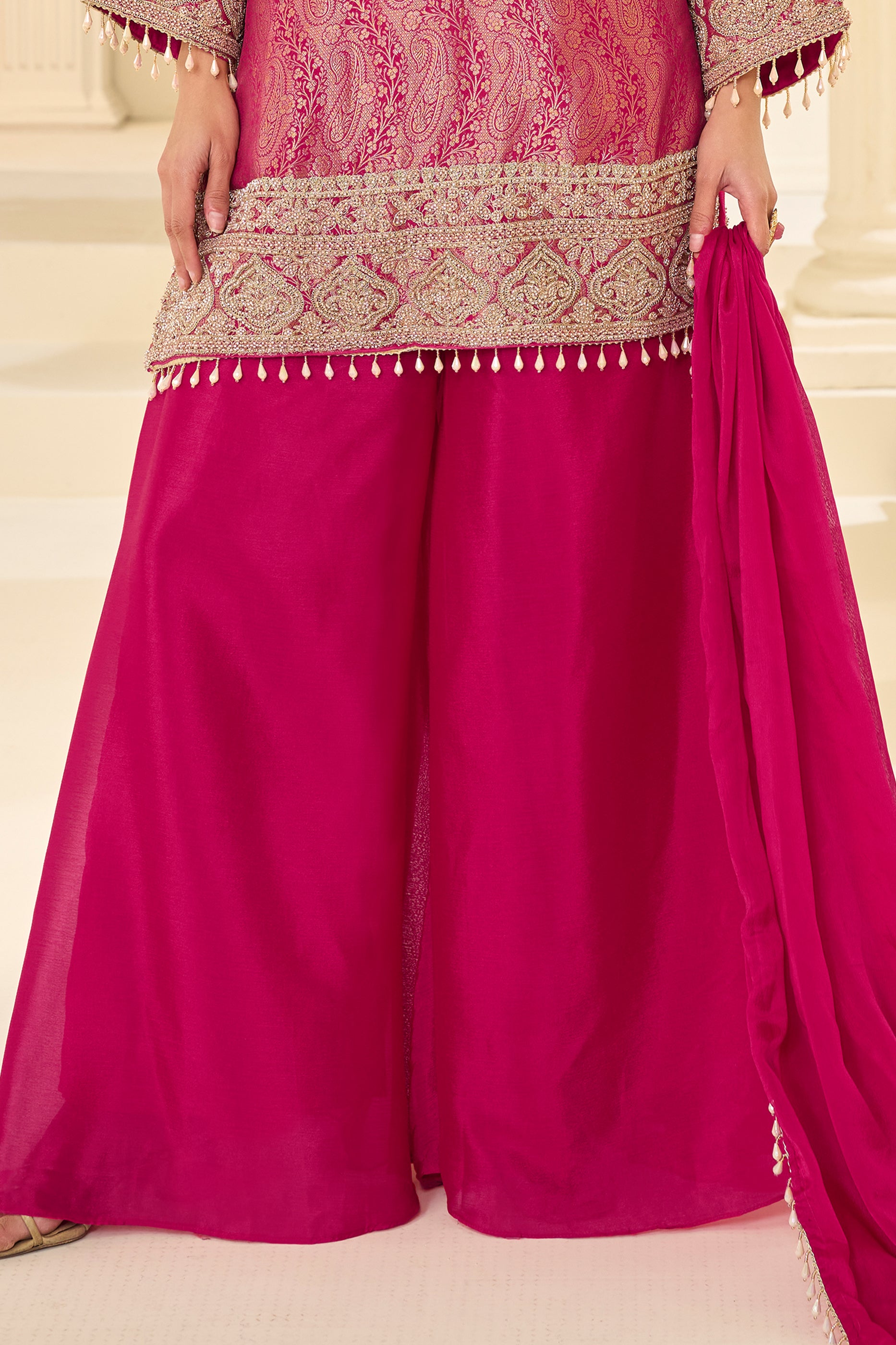 Pink Readymade Viscose Jacquard Silk Suit-SAR12209_4_SareeButa.com