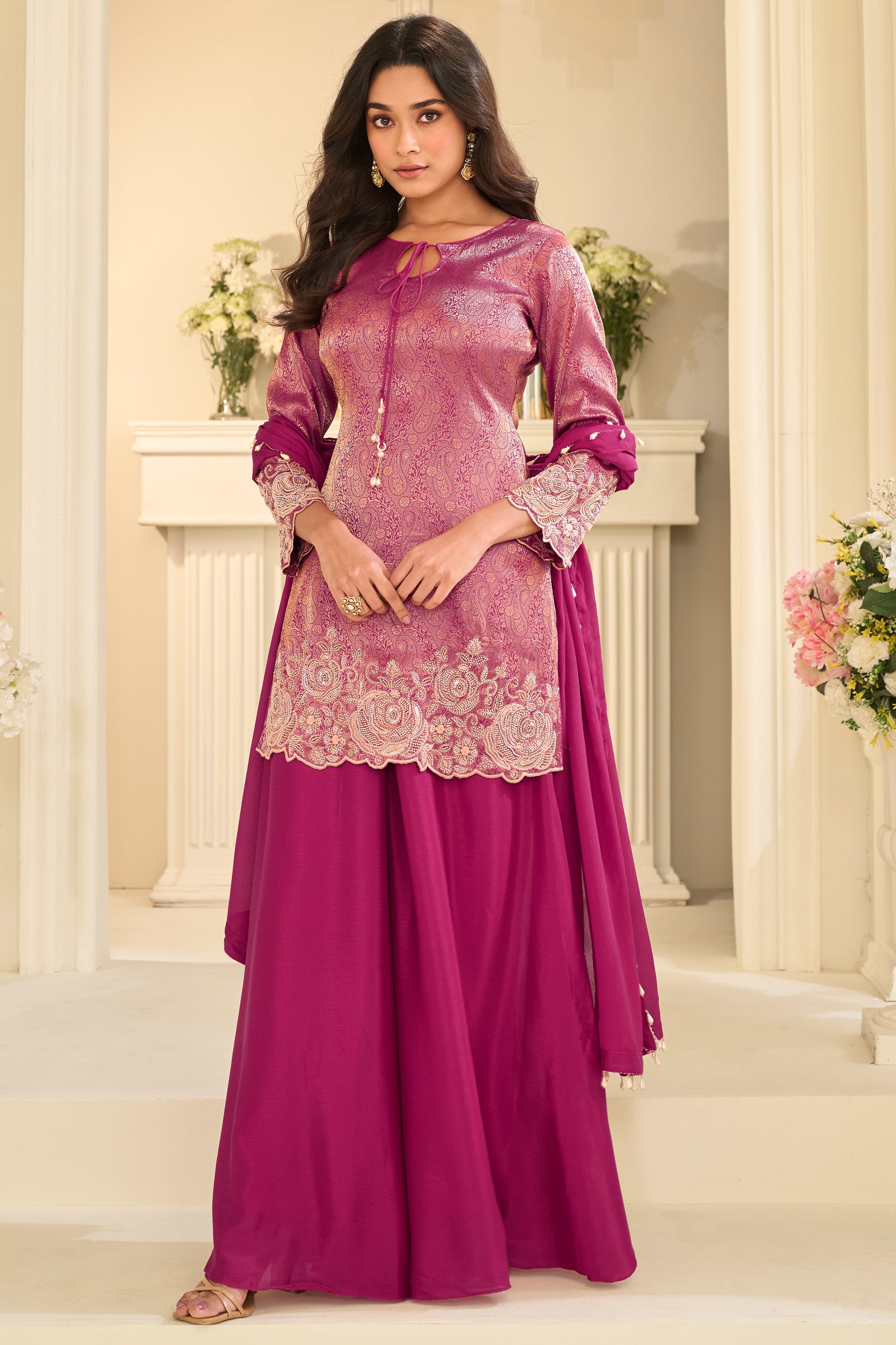 Pink Readymade Viscose Jacquard Silk Suit-SAR12214_1_SareeButa.com