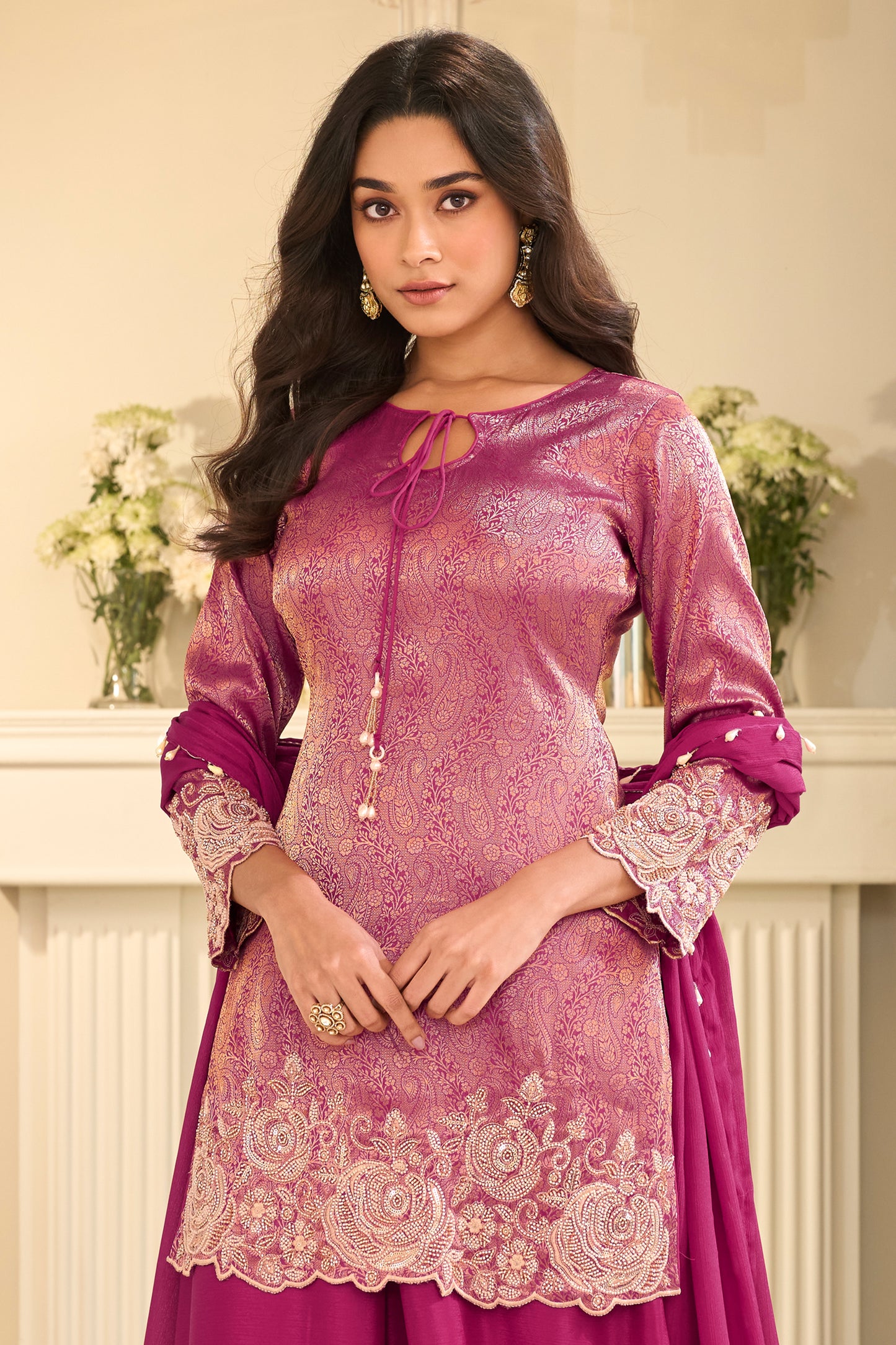 Pink Readymade Viscose Jacquard Silk Suit-SAR12214_3_SareeButa.com