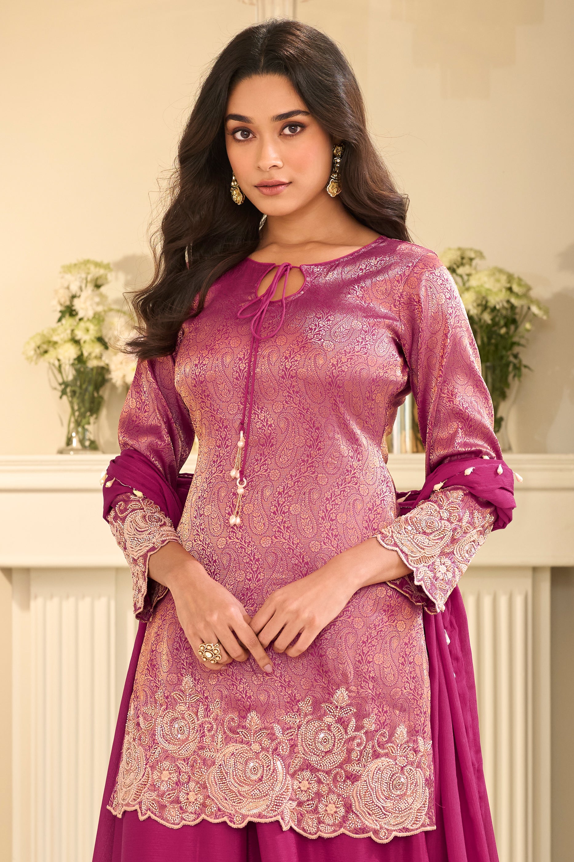 Pink Readymade Viscose Jacquard Silk Suit-SAR12214_3_SareeButa.com