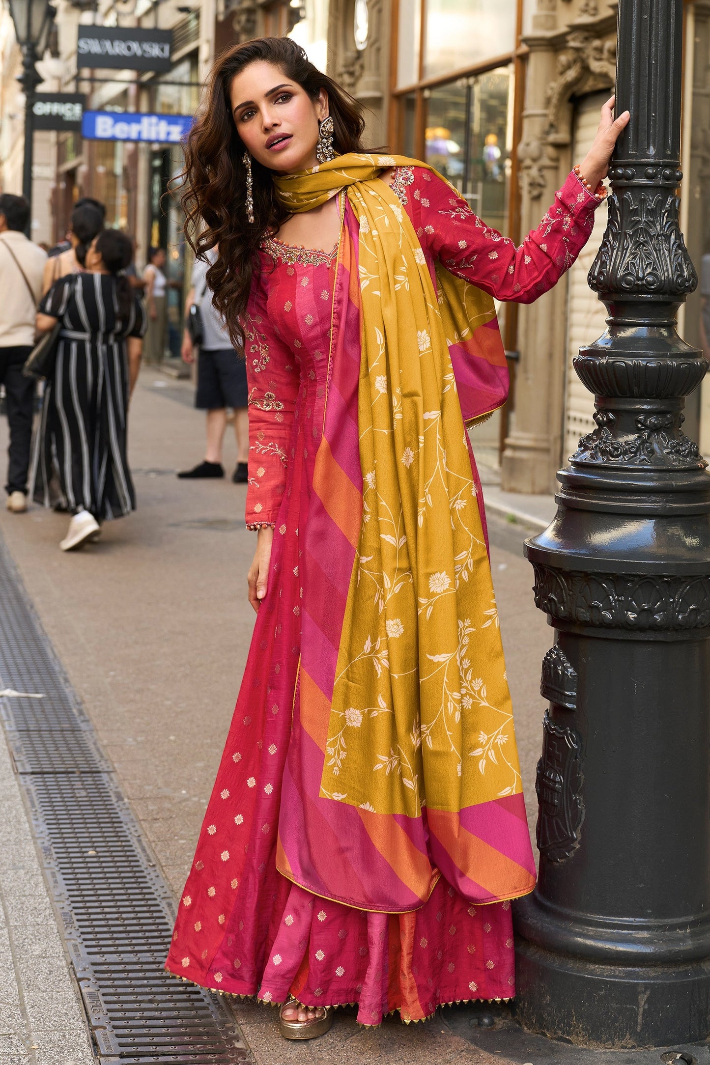 Pink Readymade Viscose Silk Gown With Dupatta-SAR11379_3_SareeButa.com