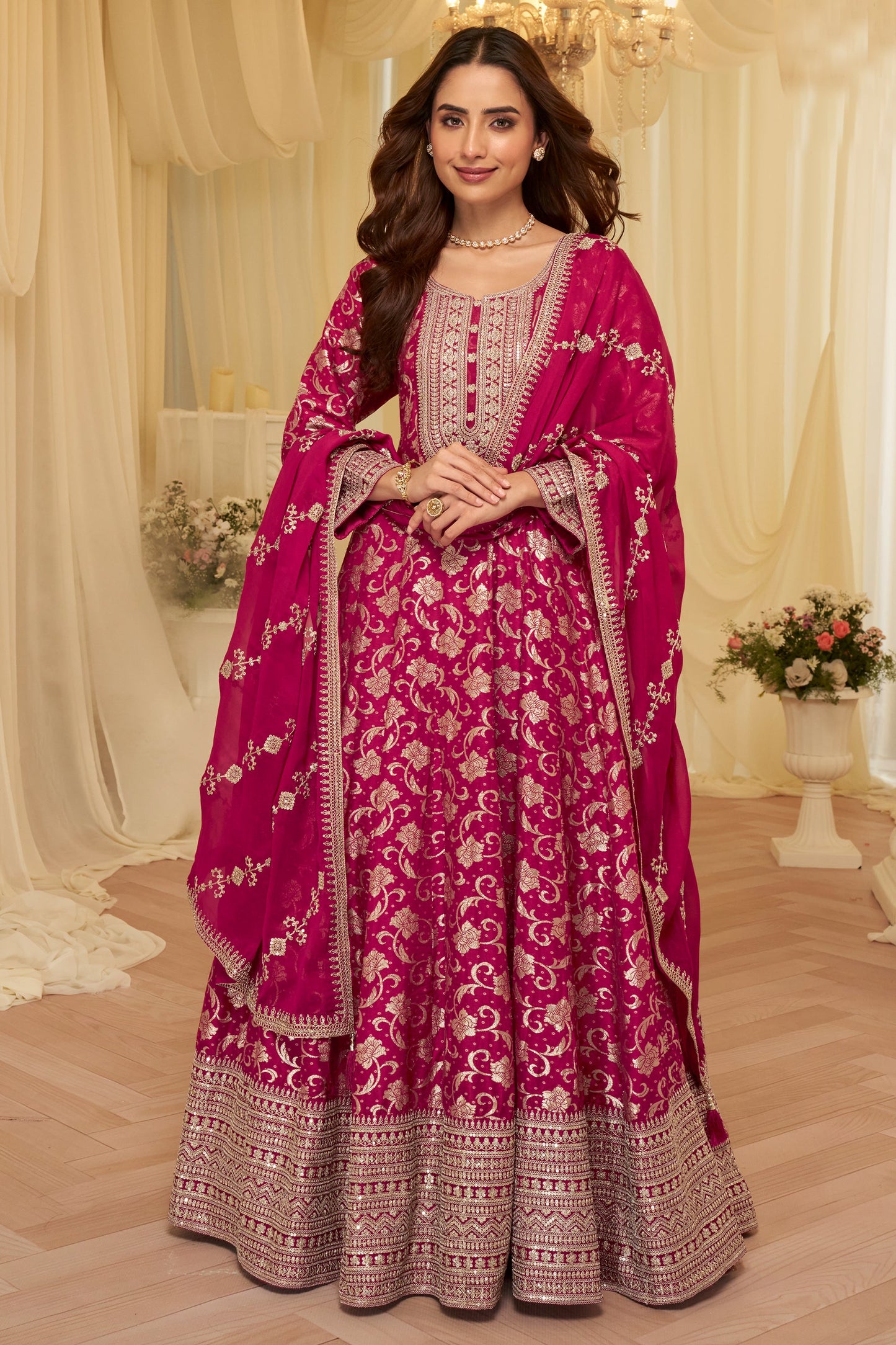 Pink Readymade Viscose Silk Gown With Dupatta-SAR11690_1_SareeButa.com