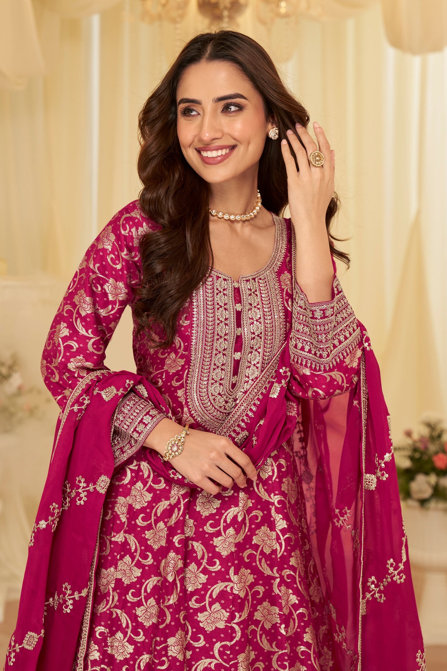 Pink Readymade Viscose Silk Gown With Dupatta-SAR11690_2_SareeButa.com