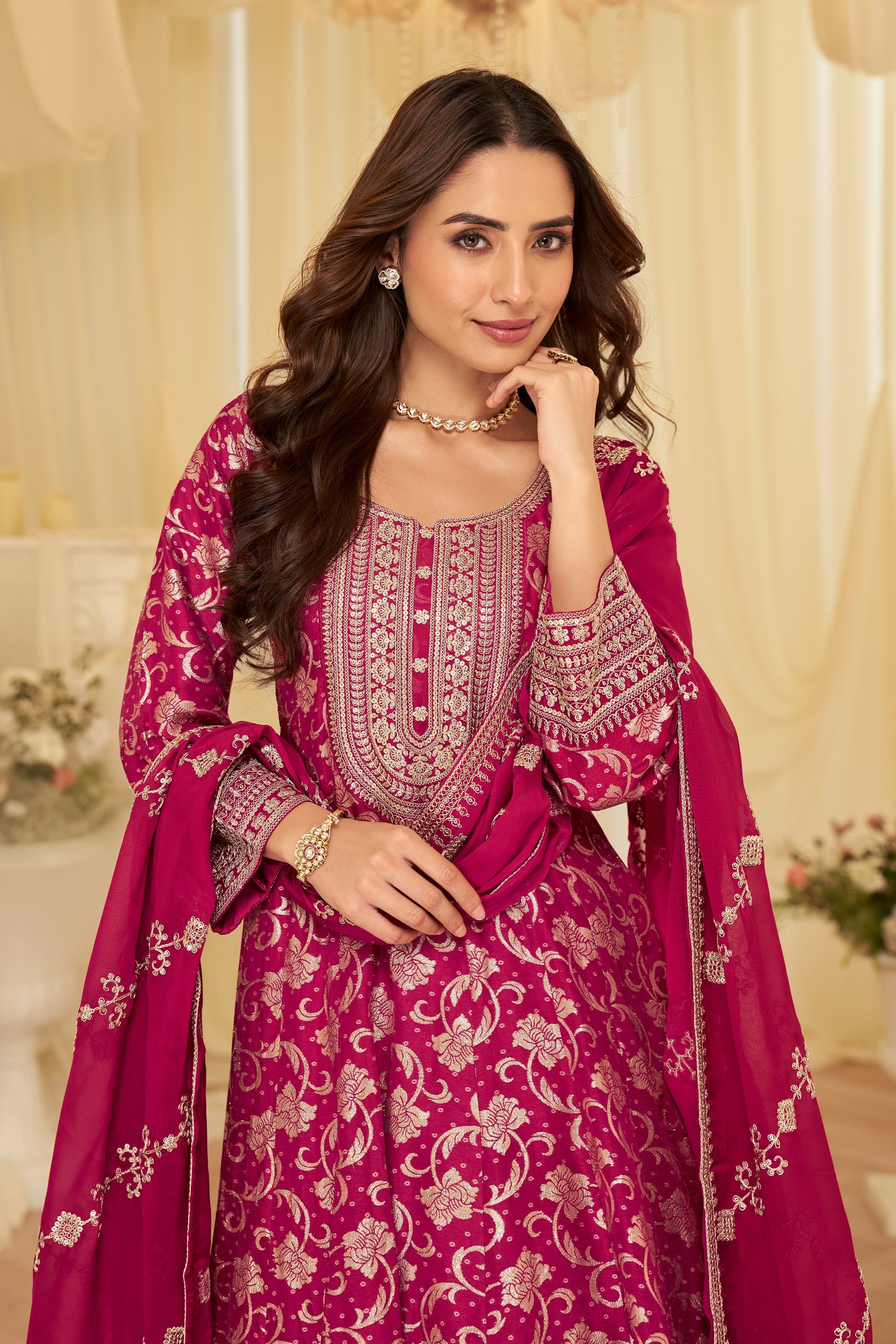 Pink Readymade Viscose Silk Gown With Dupatta-SAR11690_3_SareeButa.com