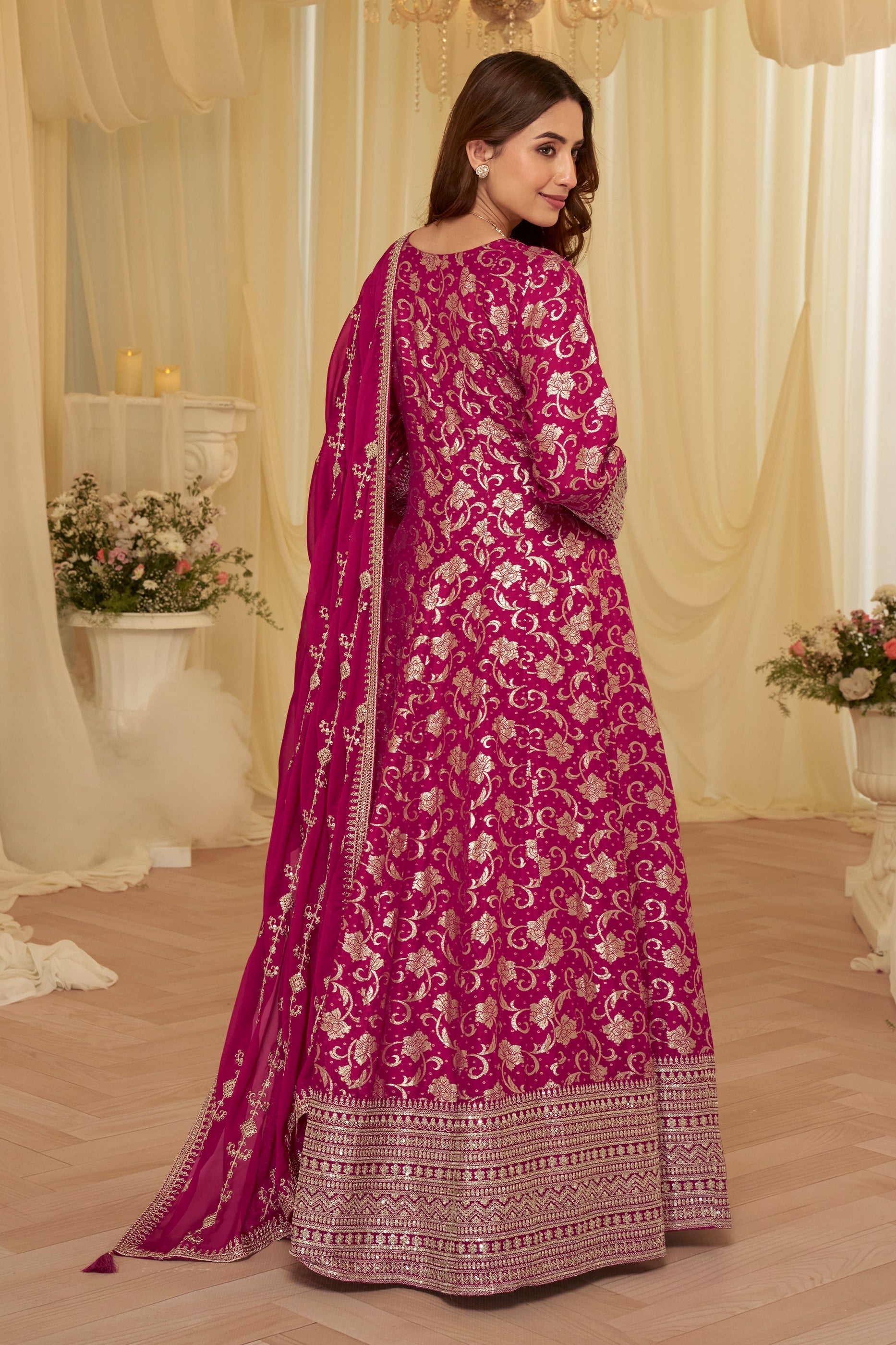 Pink Readymade Viscose Silk Gown With Dupatta-SAR11690_4_SareeButa.com