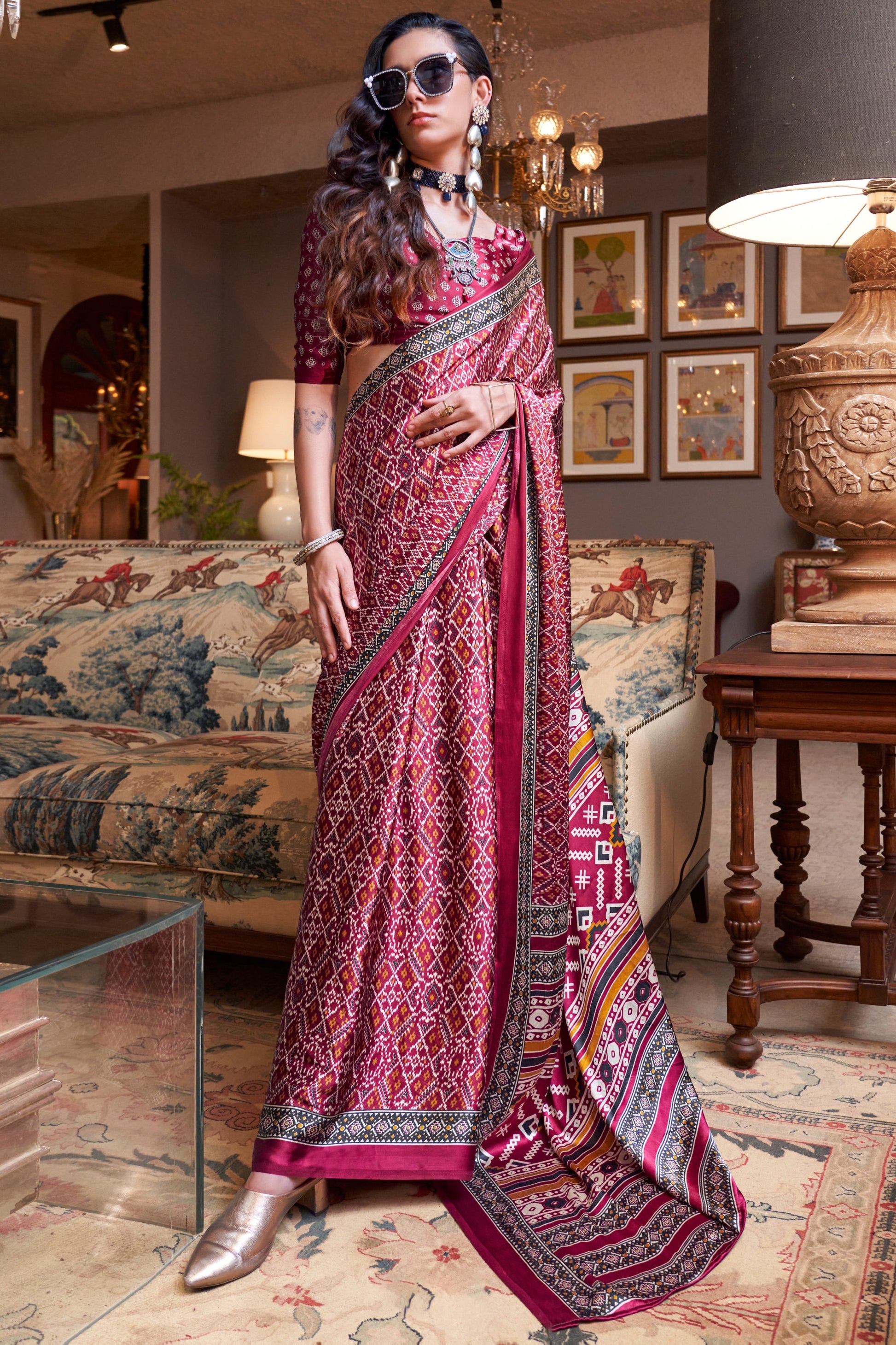 Pink Satin Crepe Patola Print Saree-ZB133877_1_SareeButa.com