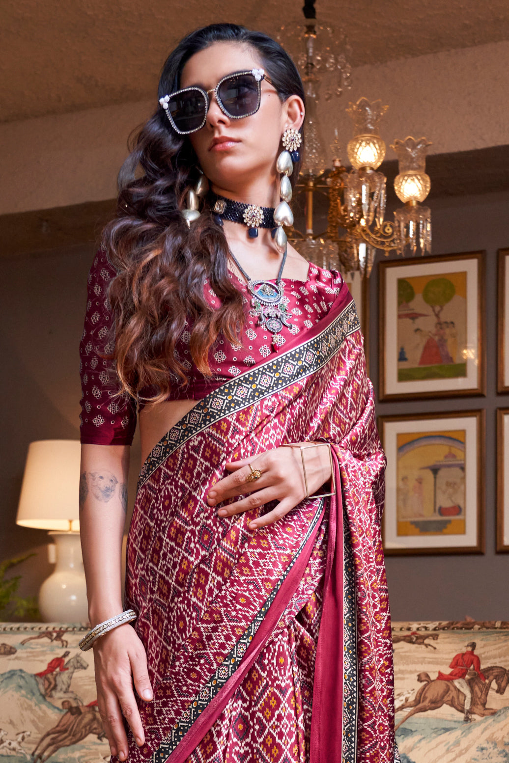 Pink Satin Crepe Patola Print Saree-ZB133877_2_SareeButa.com