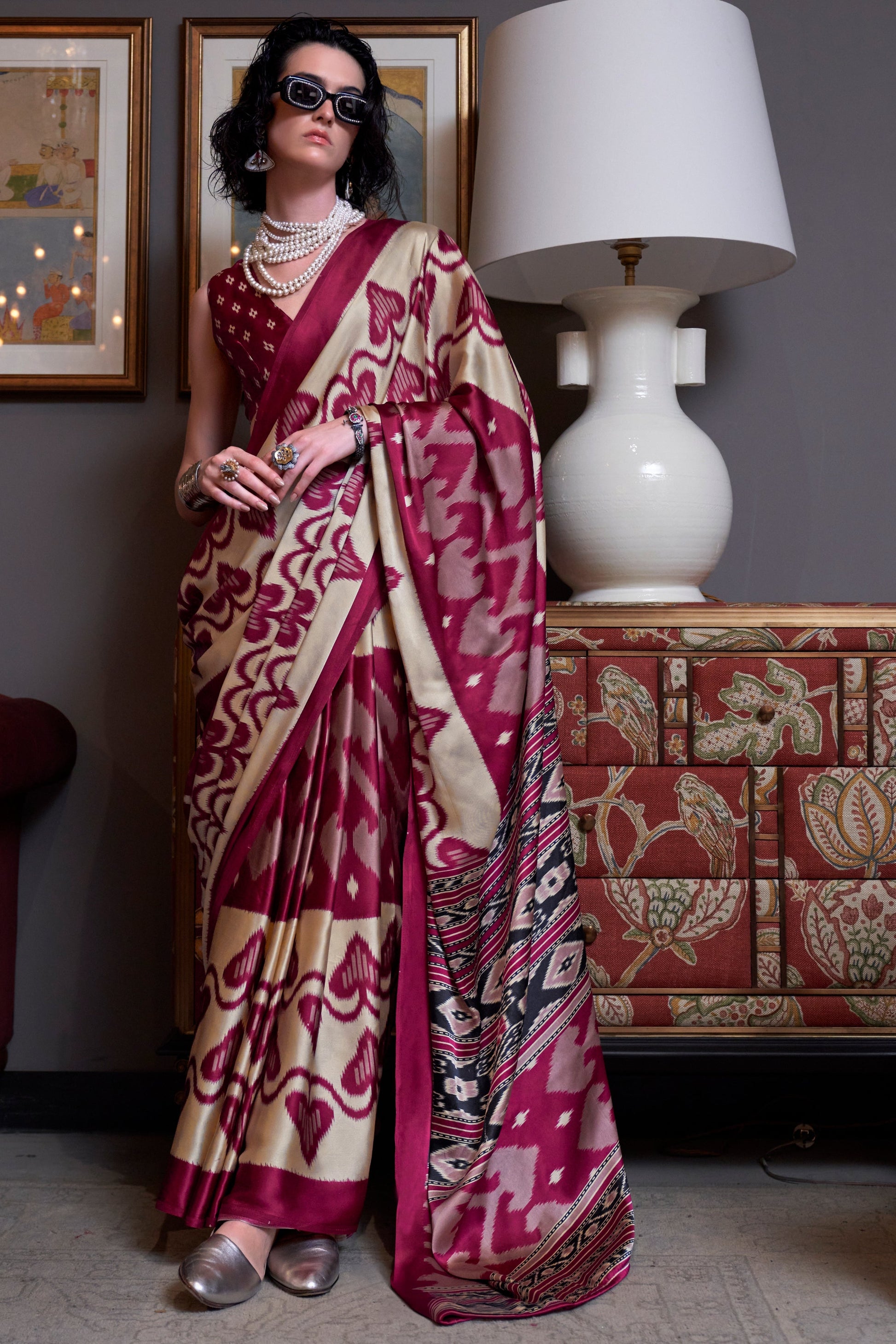 Pink Satin Crepe Patola Print Saree-ZB133884_1_SareeButa.com
