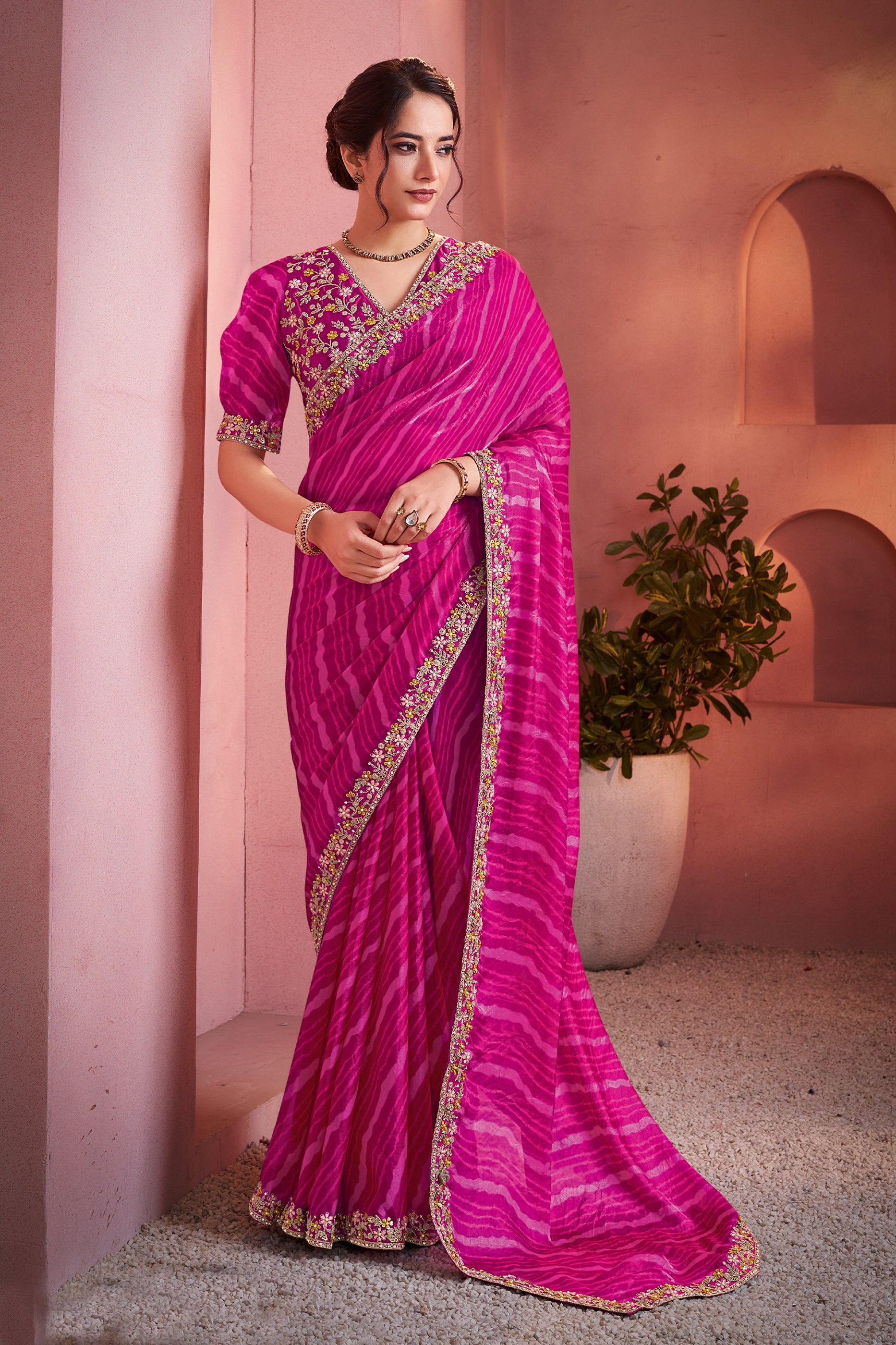 Pink Satin Silk Lehariya Print Saree-SAR10884_1_SareeButa.com