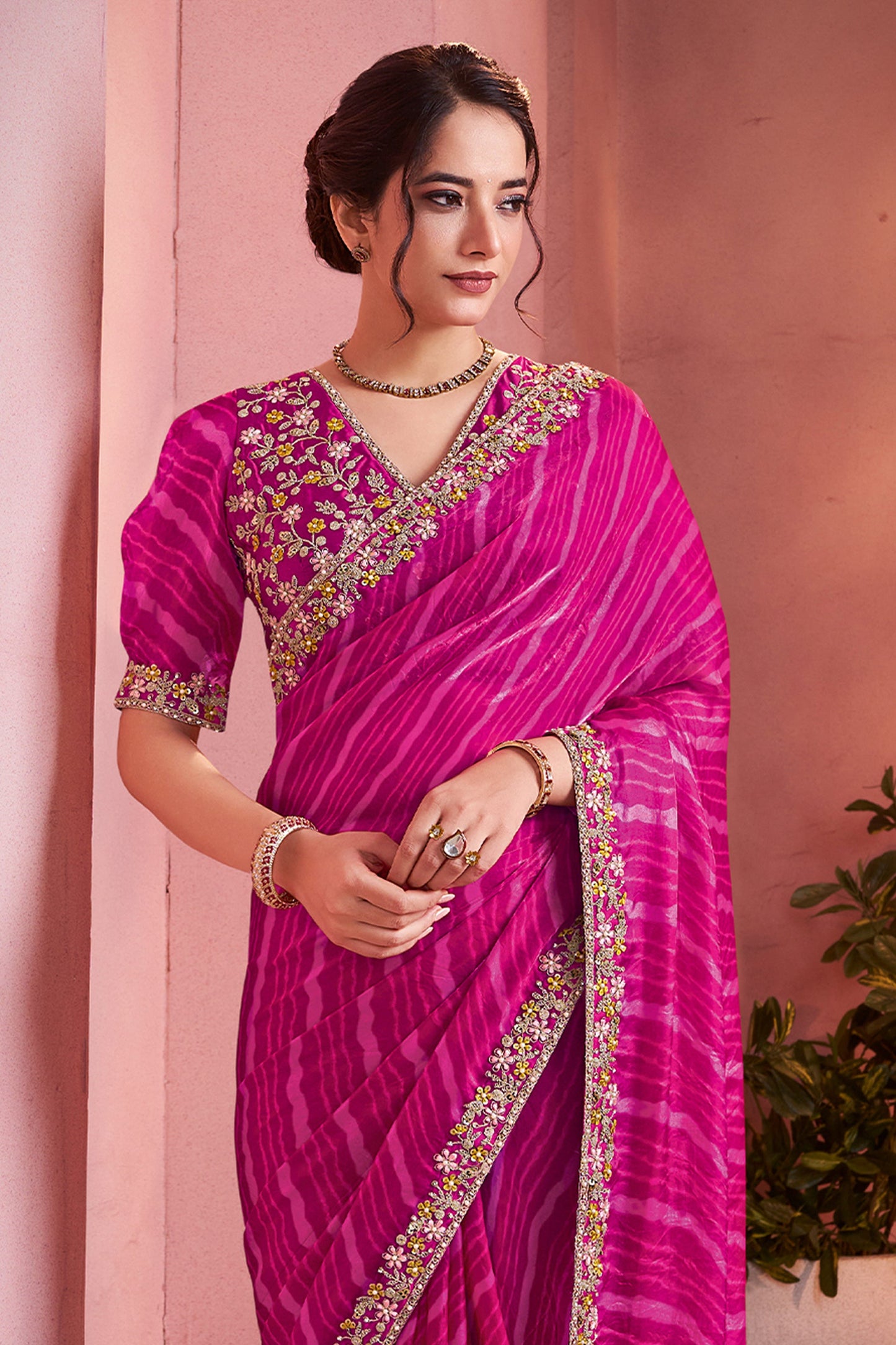 Pink Satin Silk Lehariya Print Saree-SAR10884_4_SareeButa.com