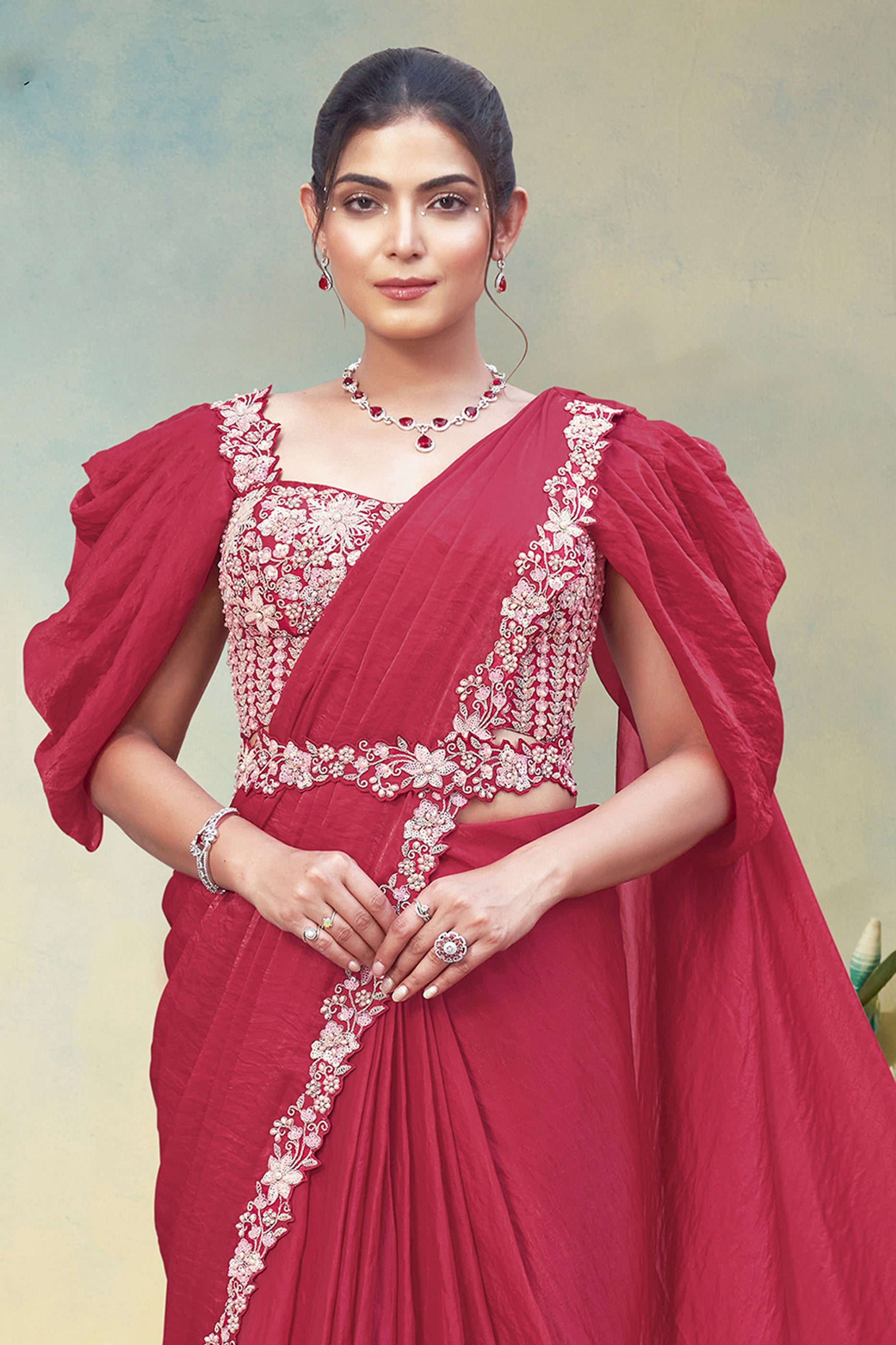 Pink Satin Silk Readymade Saree-SAR11154_2_SareeButa.com