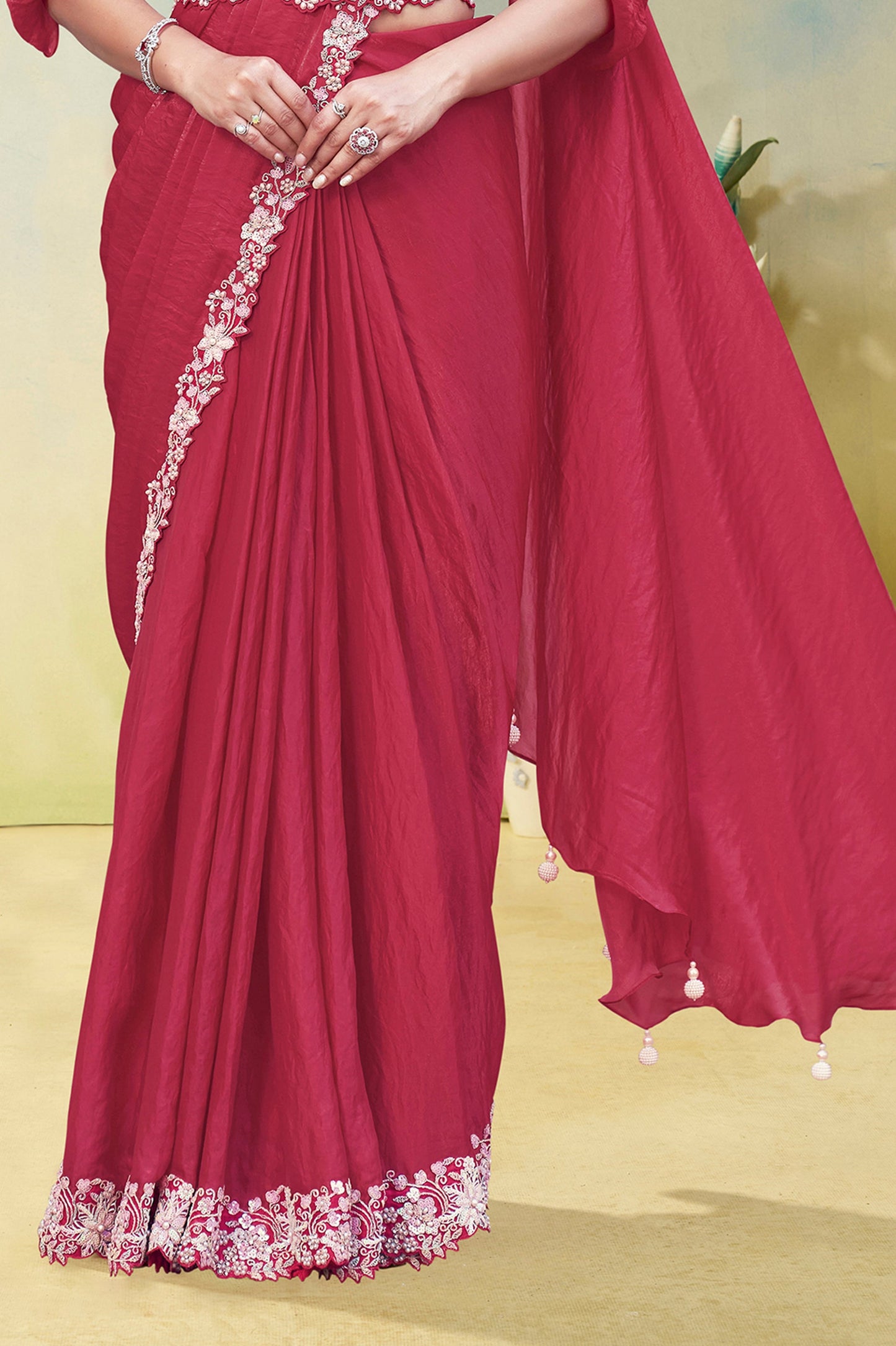 Pink Satin Silk Readymade Saree-SAR11154_3_SareeButa.com