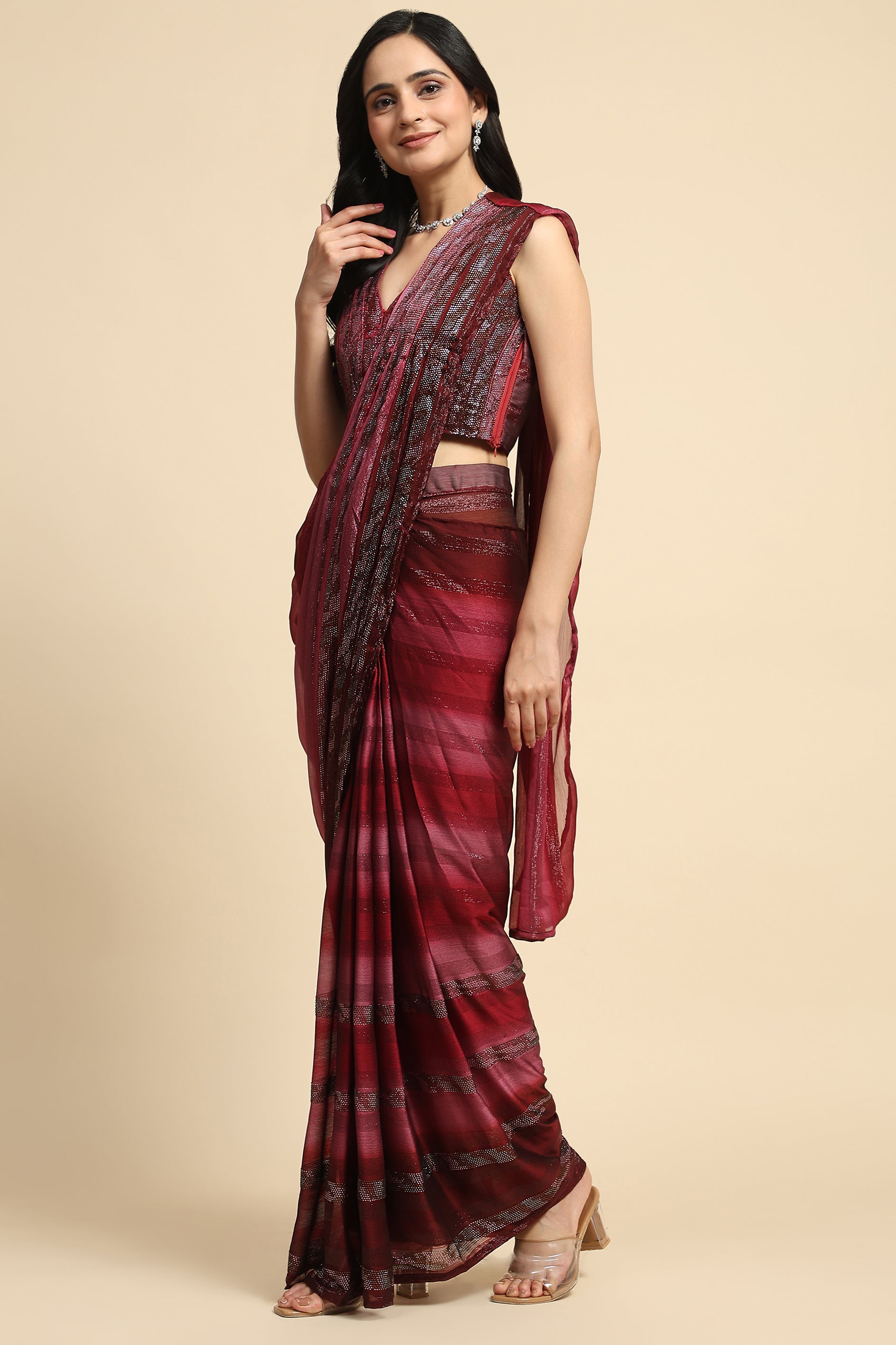 Pink Satin Silk Readymade Saree-ZB132037_2