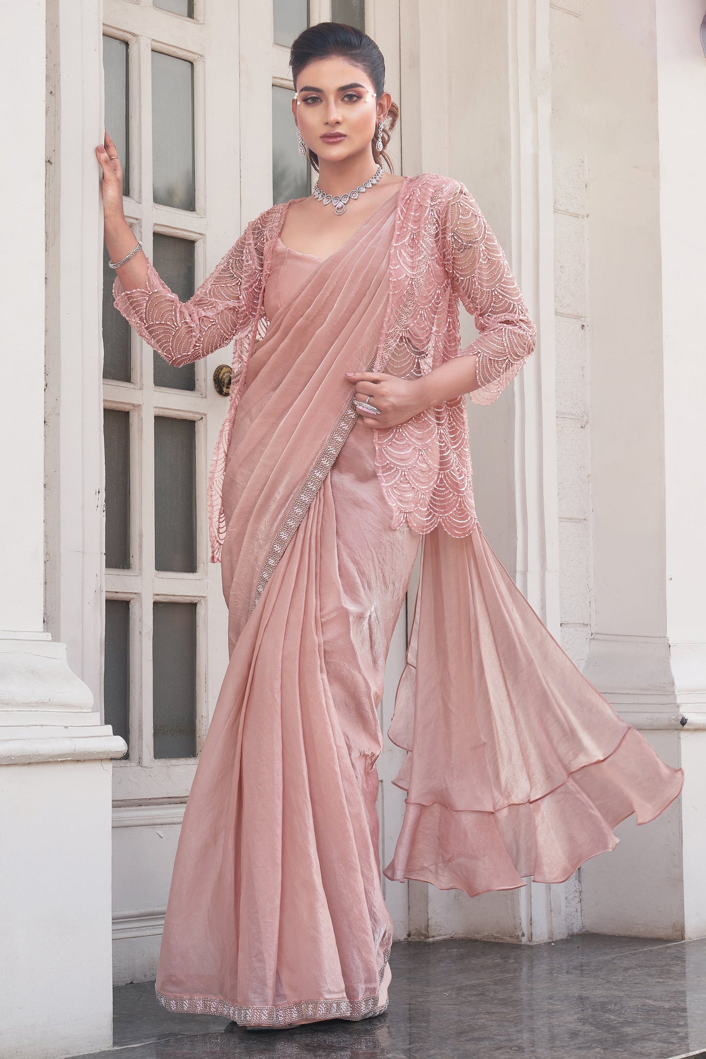 Pink Satin Silk Readymade Saree with Stitched Blouse-ZB133991_1_SareeButa.com