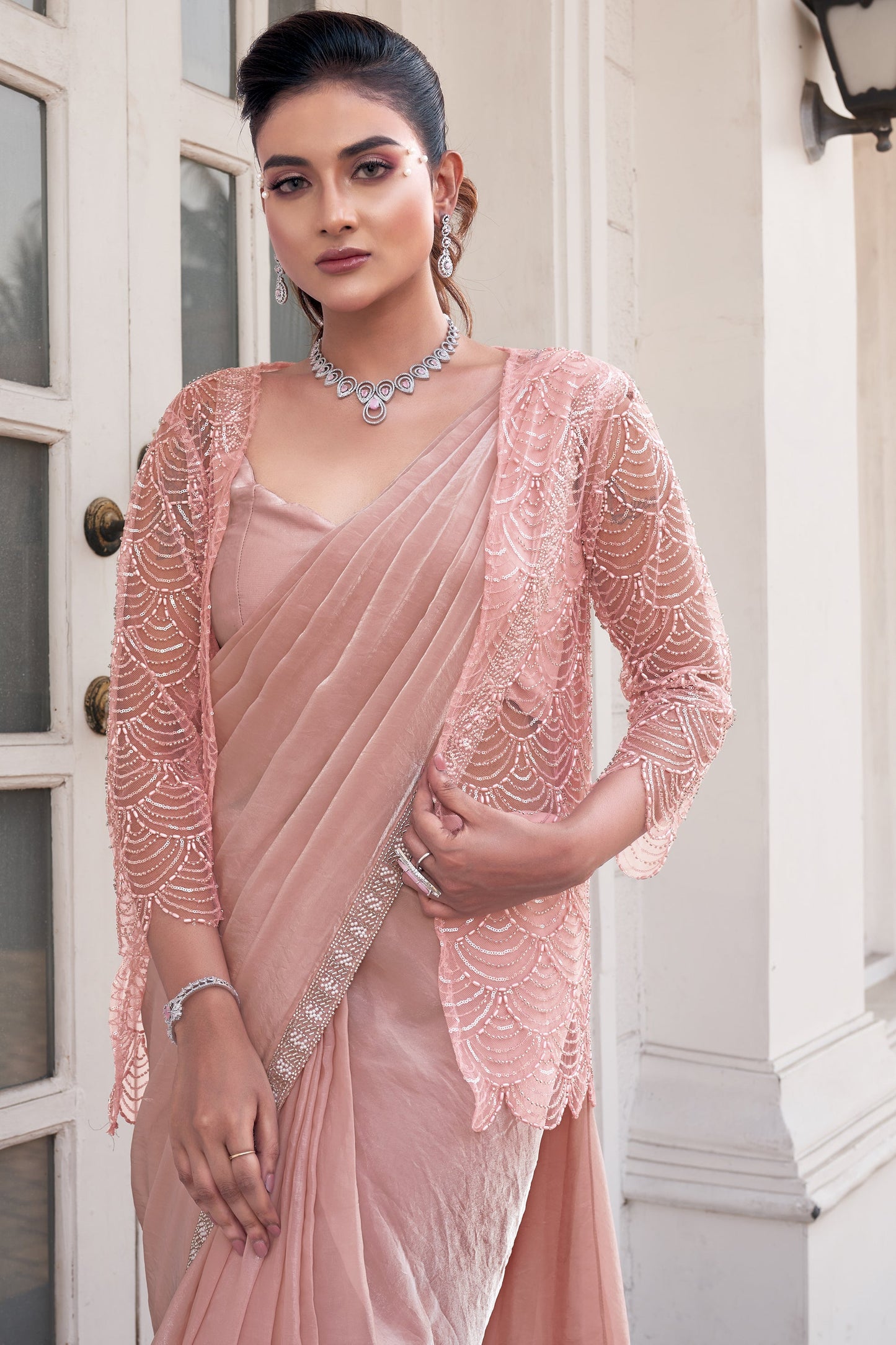 Pink Satin Silk Readymade Saree with Stitched Blouse-ZB133991_3_SareeButa.com