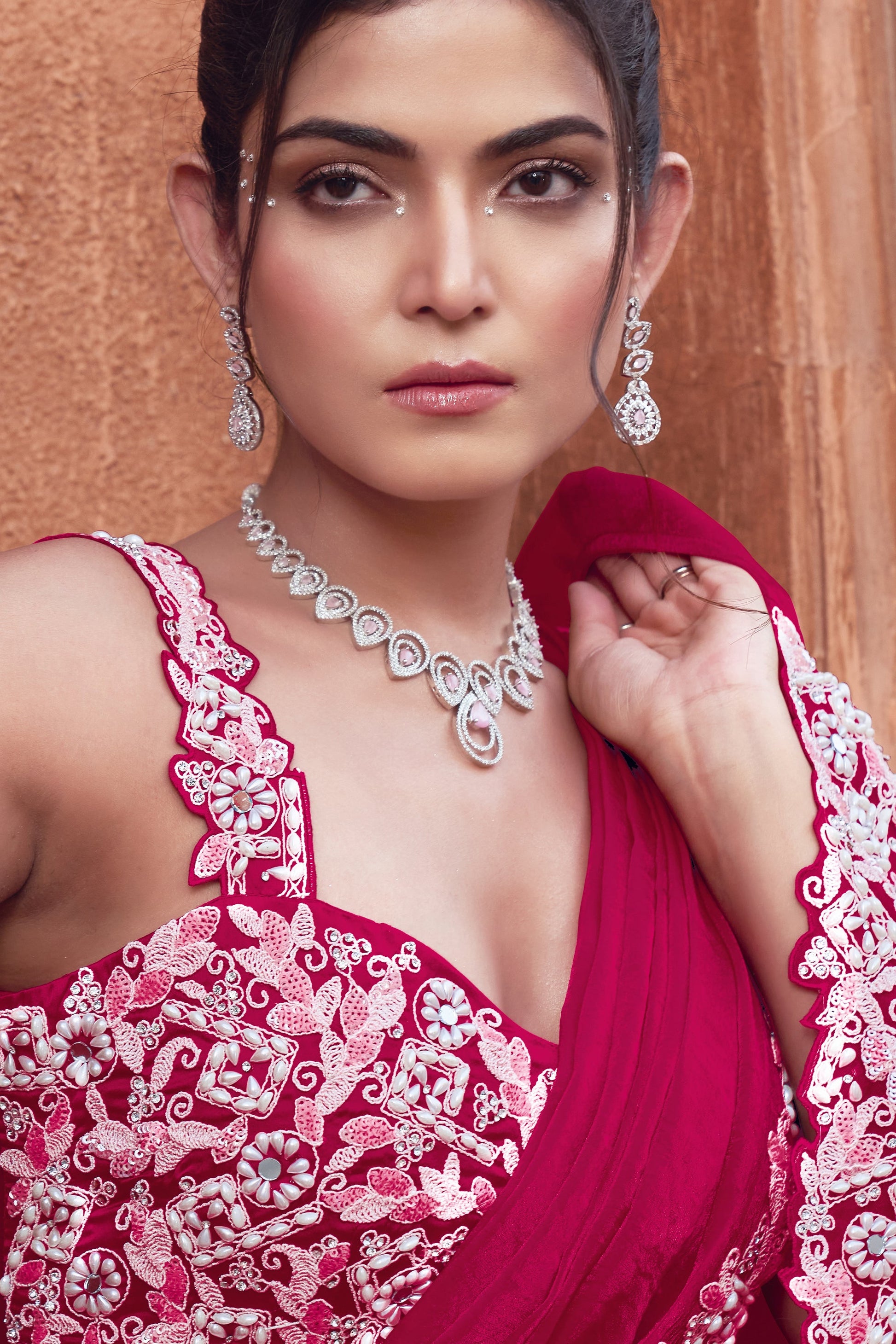 Pink Satin Silk Readymade Saree with Stitched Blouse-ZB134332_2_SareeButa.com