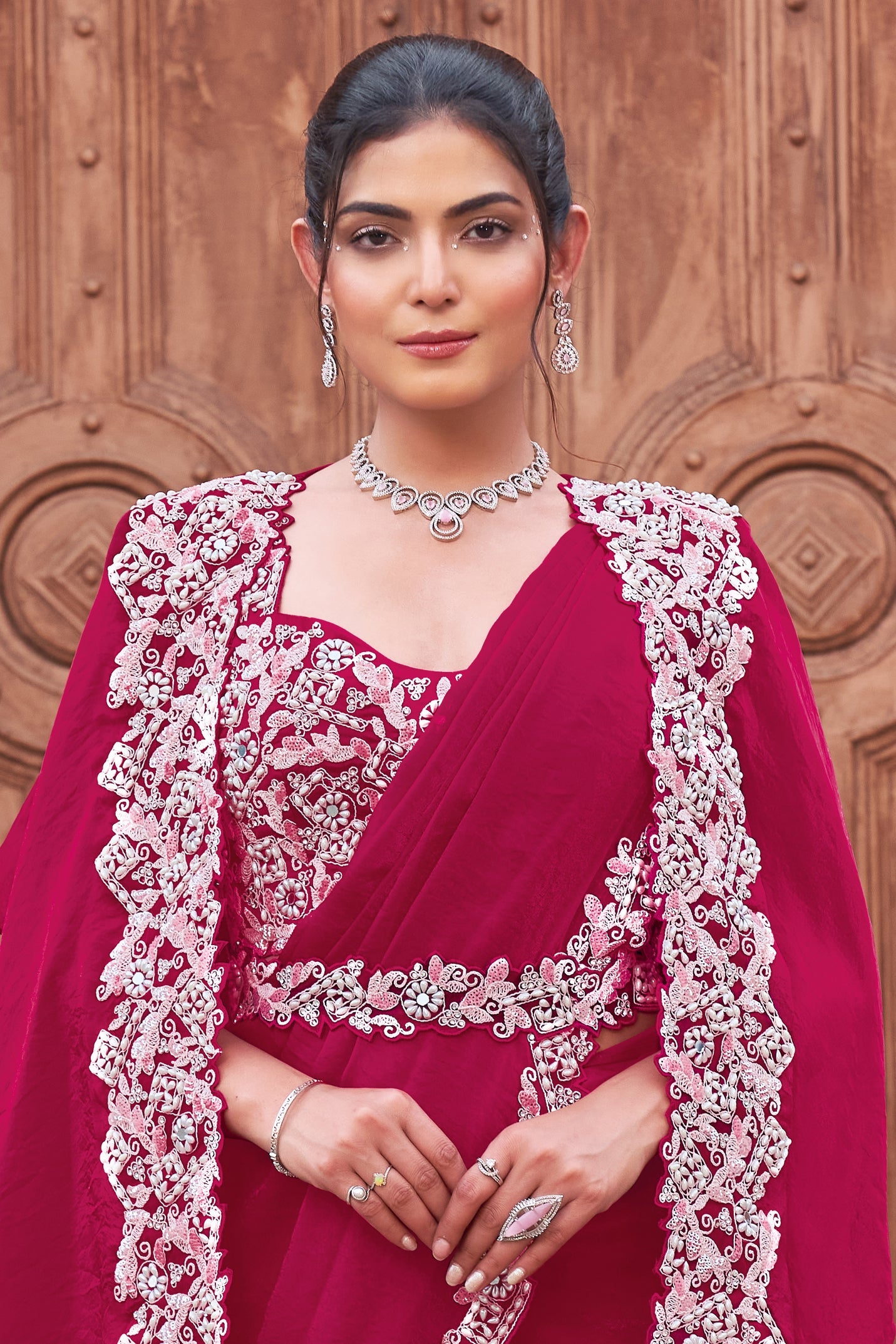 Pink Satin Silk Readymade Saree with Stitched Blouse-ZB134332_3_SareeButa.com