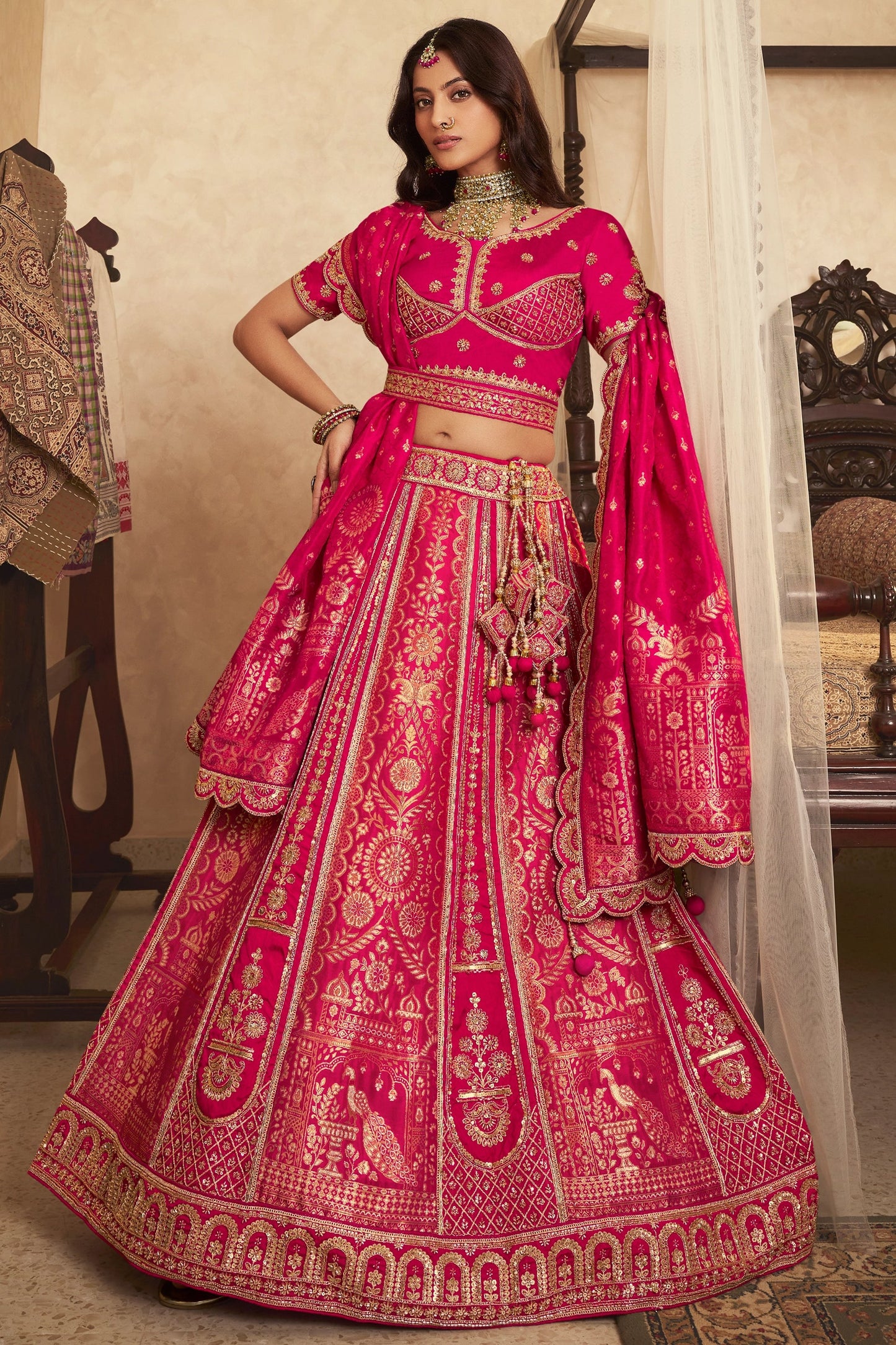 Pink Semi-Stitched Banarasi Silk Lehenga-SAR11698_1_SareeButa.com