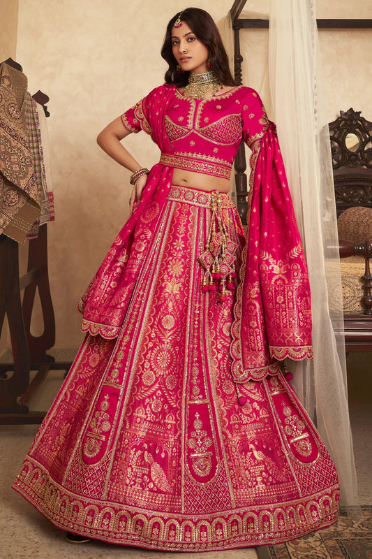 Pink Semi-Stitched Banarasi Silk Lehenga-SAR11698_1_SareeButa.com