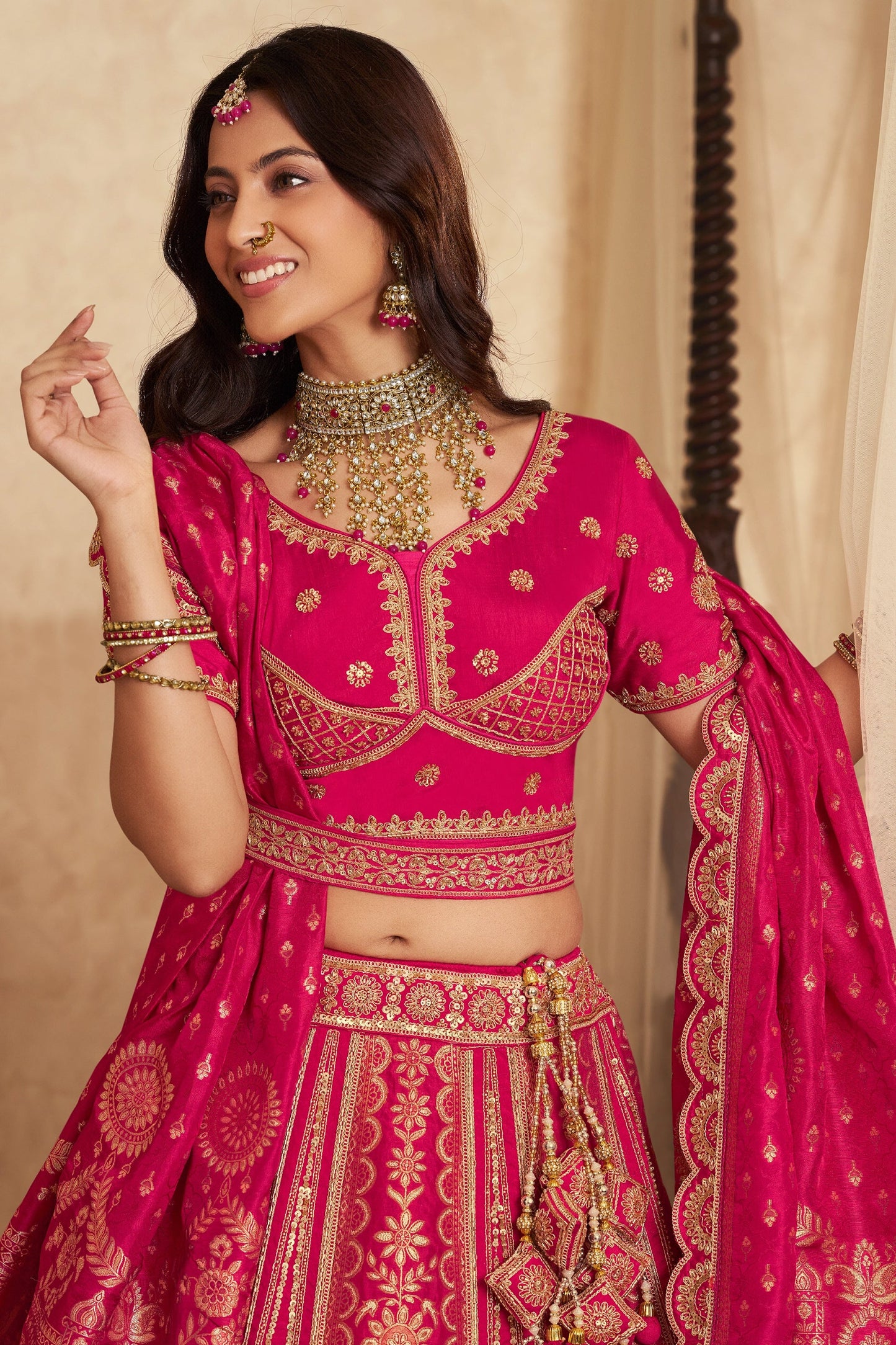 Pink Semi-Stitched Banarasi Silk Lehenga-SAR11698_3_SareeButa.com