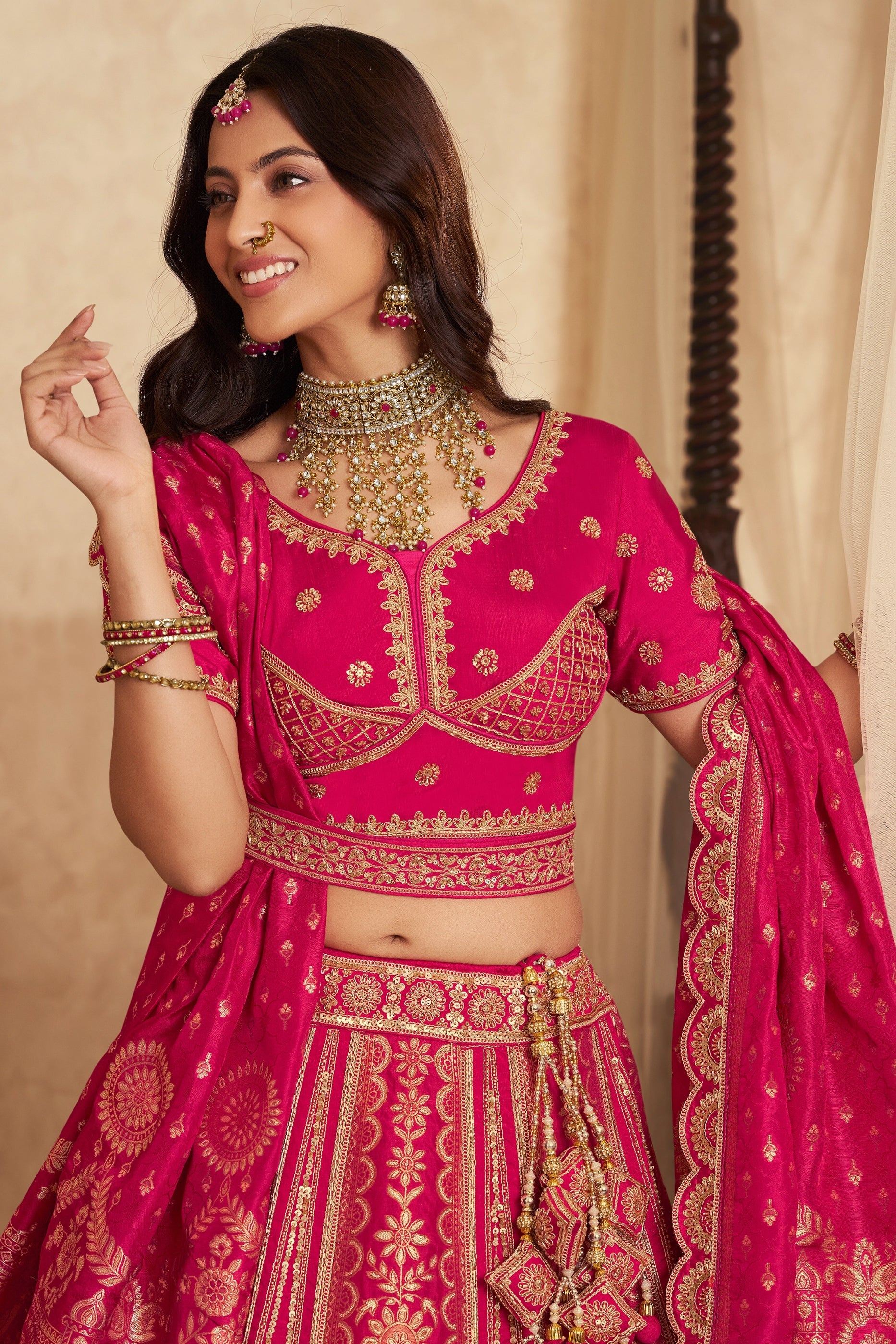 Pink Semi-Stitched Banarasi Silk Lehenga-SAR11698_3_SareeButa.com