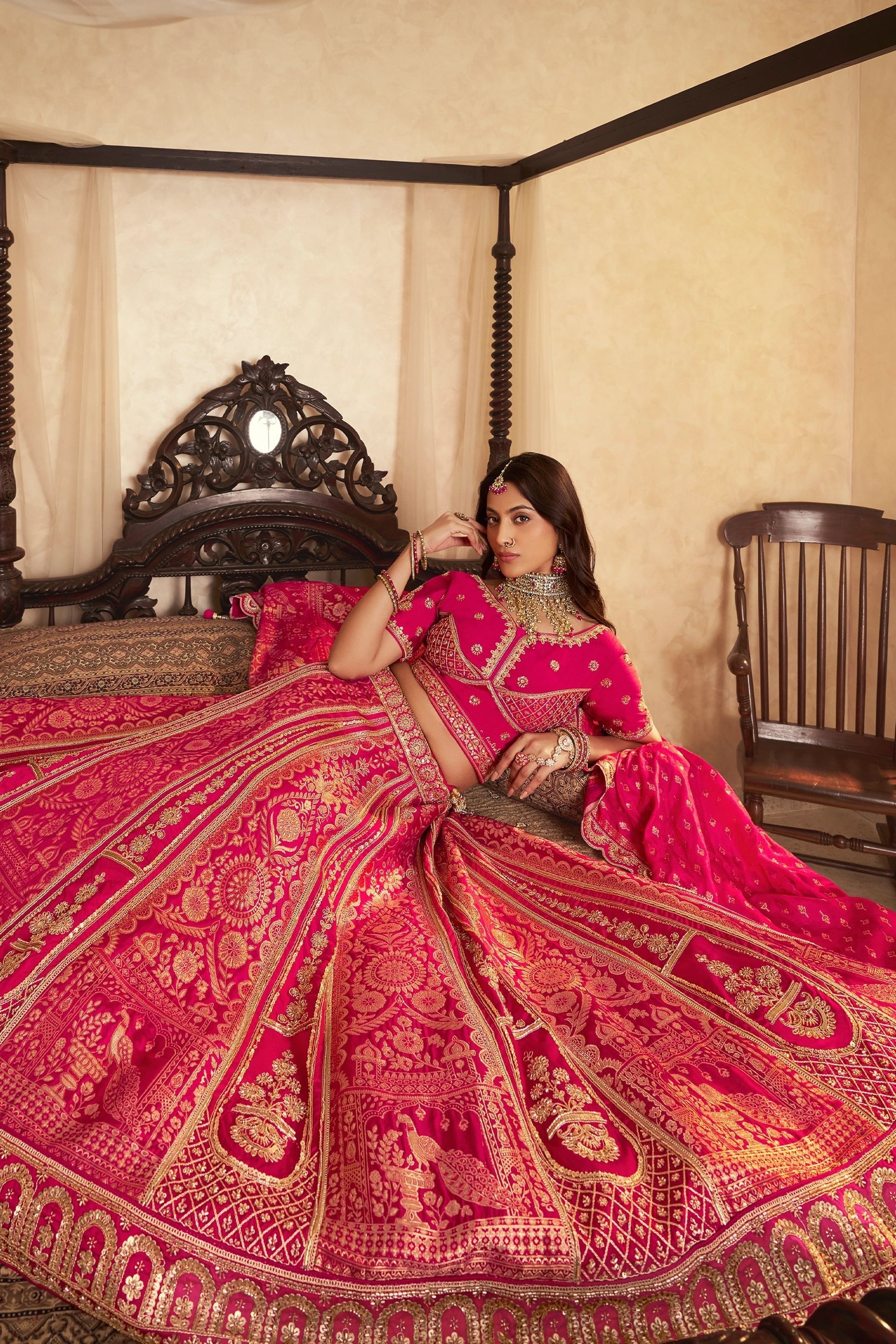 Pink Semi-Stitched Banarasi Silk Lehenga-SAR11698_4_SareeButa.com