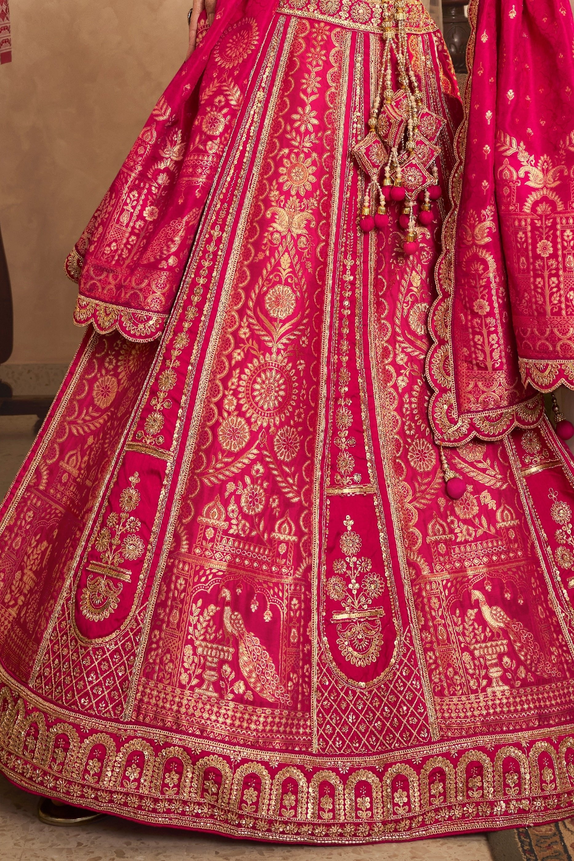 Pink Semi-Stitched Banarasi Silk Lehenga-SAR11698_5_SareeButa.com