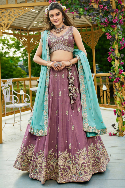 Pink Readymade Embroidered Chiffon Silk Lehenga-SAR10057_1_SareeButa.com
