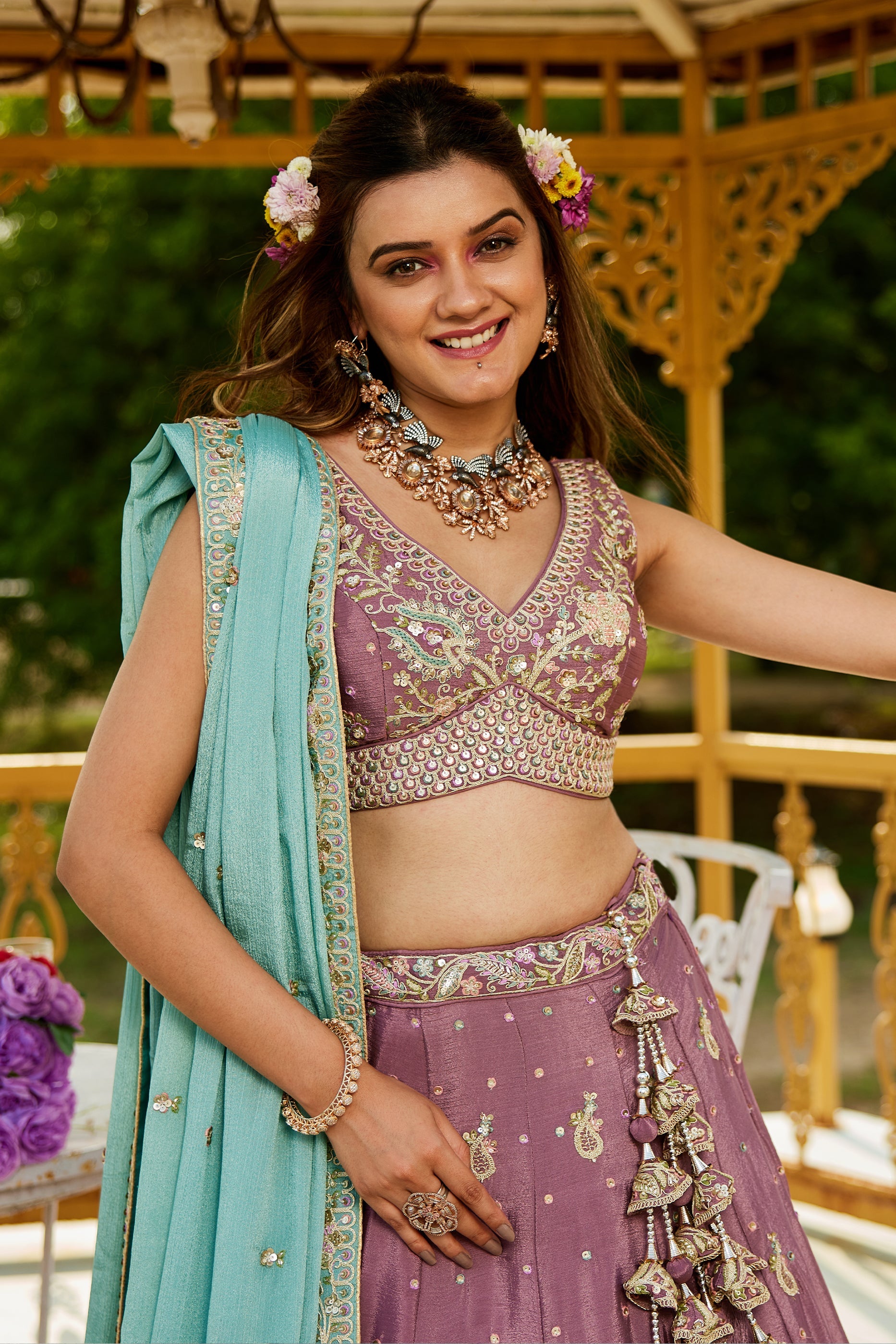 Pink Readymade Embroidered Chiffon Silk Lehenga-SAR10057_2_SareeButa.com