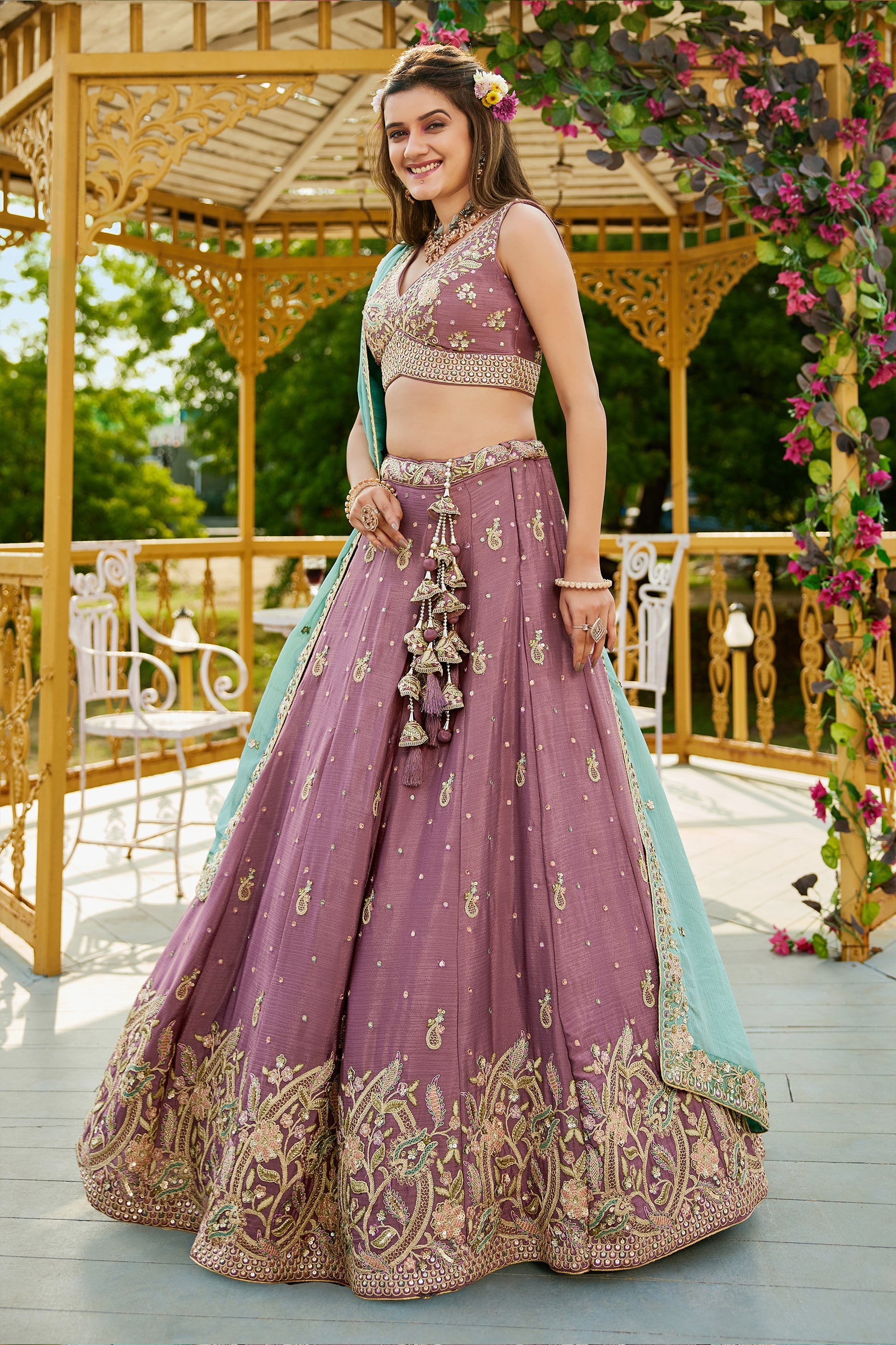 Pink Readymade Embroidered Chiffon Silk Lehenga-SAR10057_3_SareeButa.com