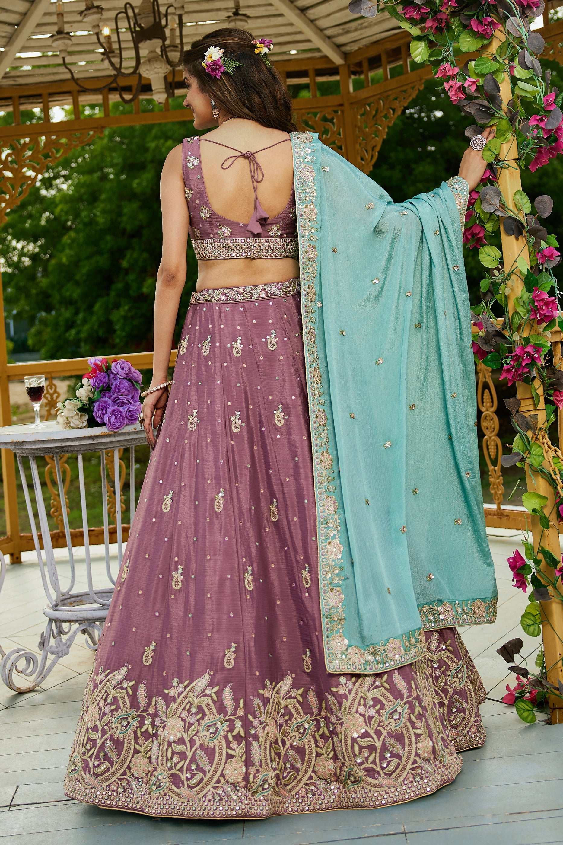Pink Readymade Embroidered Chiffon Silk Lehenga-SAR10057_4_SareeButa.com