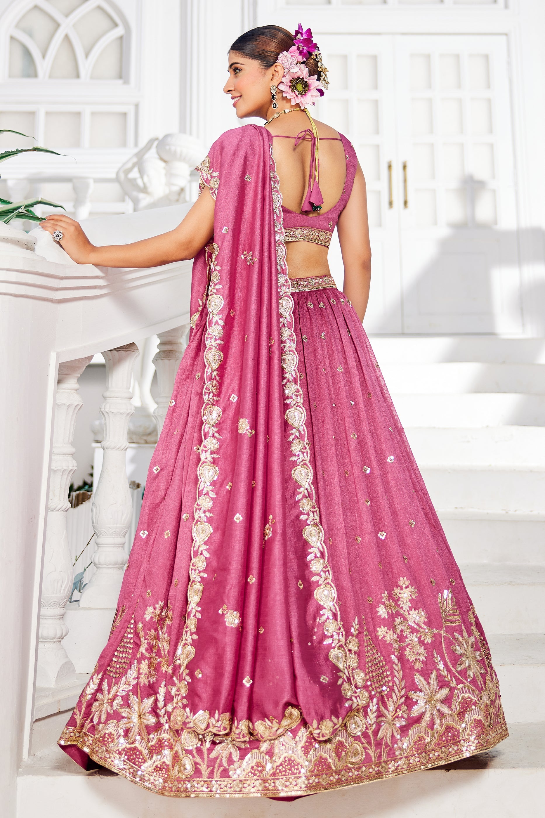Pink Readymade Embroidered Georgette Lehenga-SAR10076_3_SareeButa.com