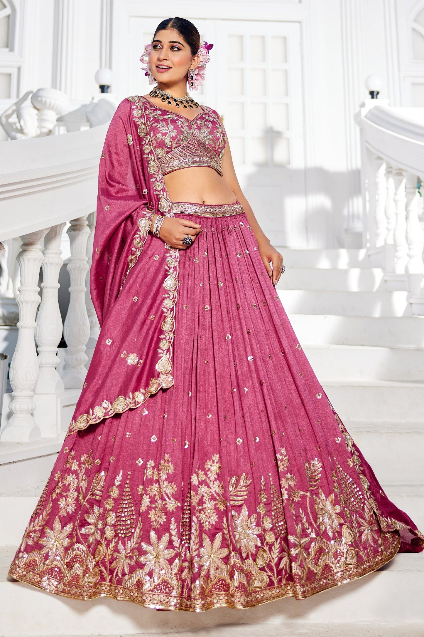 Pink Readymade Embroidered Georgette Lehenga-SAR10076_4_SareeButa.com