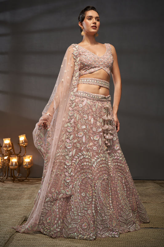 Pink Semi-Stitched Embroidered Net Lehenga-SAR12828_1_SareeButa.com