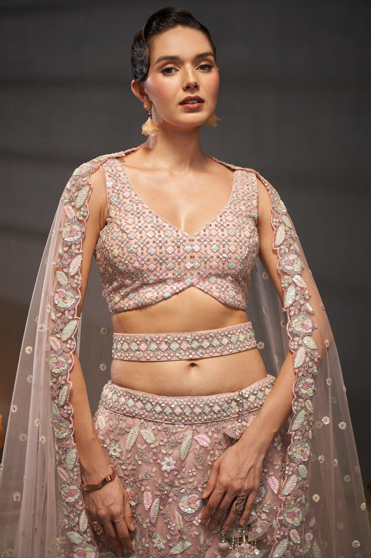 Pink Semi-Stitched Embroidered Net Lehenga-SAR12828_2_SareeButa.com