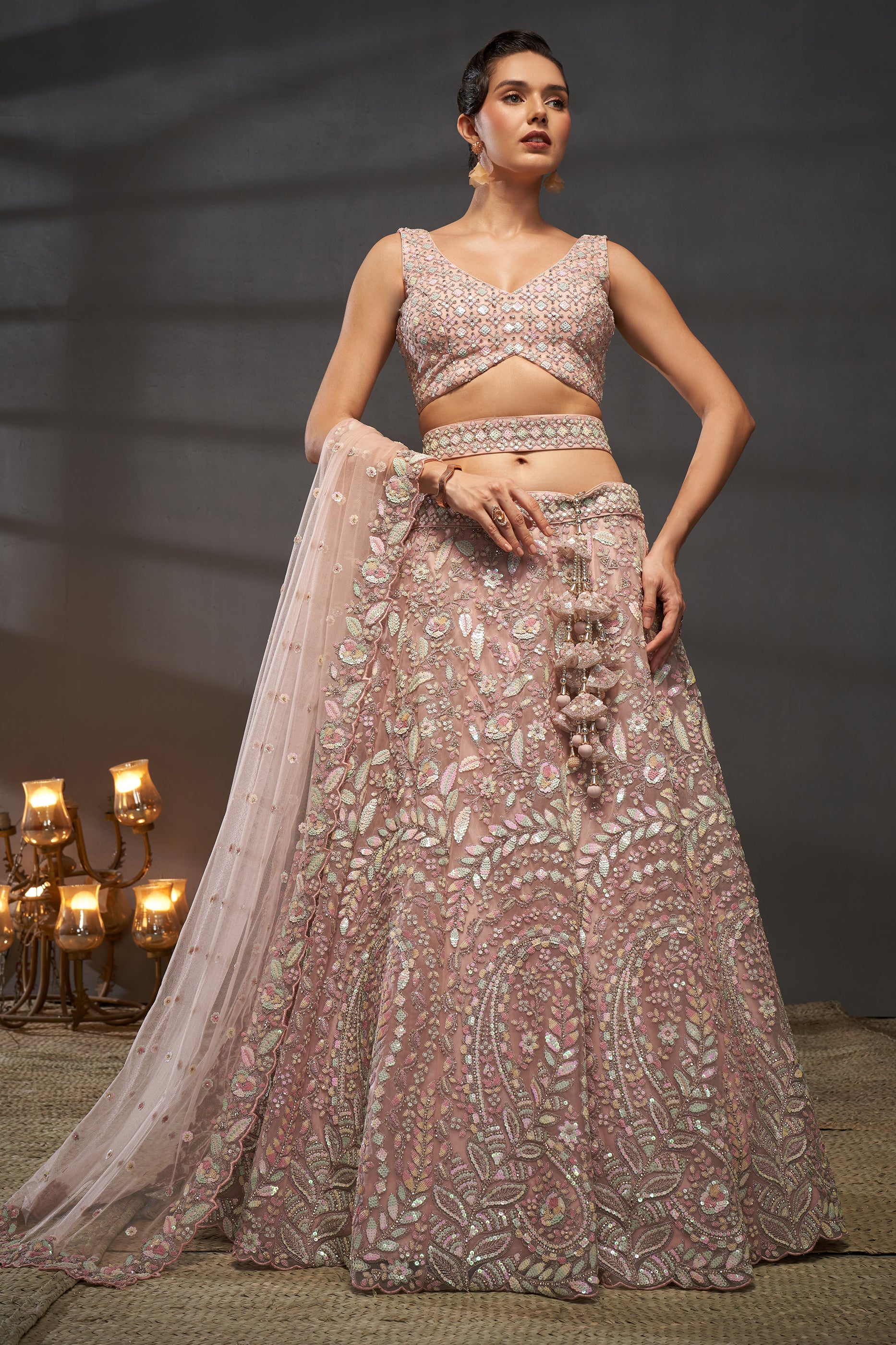 Pink Semi-Stitched Embroidered Net Lehenga-SAR12828_4_SareeButa.com