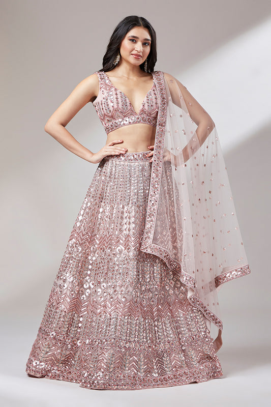 Pink Semi-Stitched Embroidered Net Lehenga-SAR12831_1_SareeButa.com