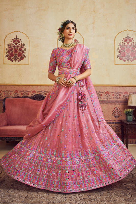Pink Readymade Embroidered Organza Lehenga-SAR10039_1_SareeButa.com