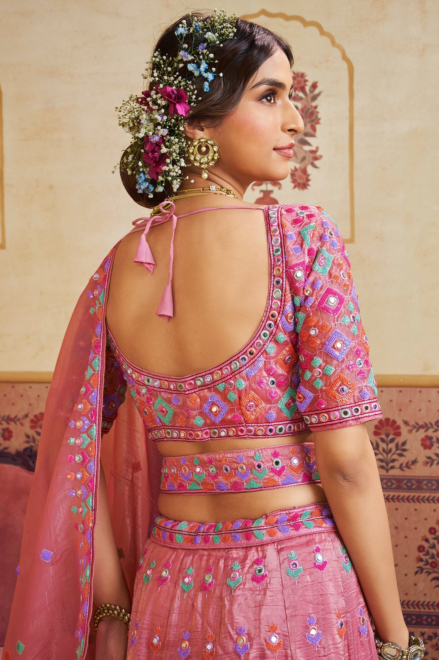 Pink Readymade Embroidered Organza Lehenga-SAR10039_4_SareeButa.com