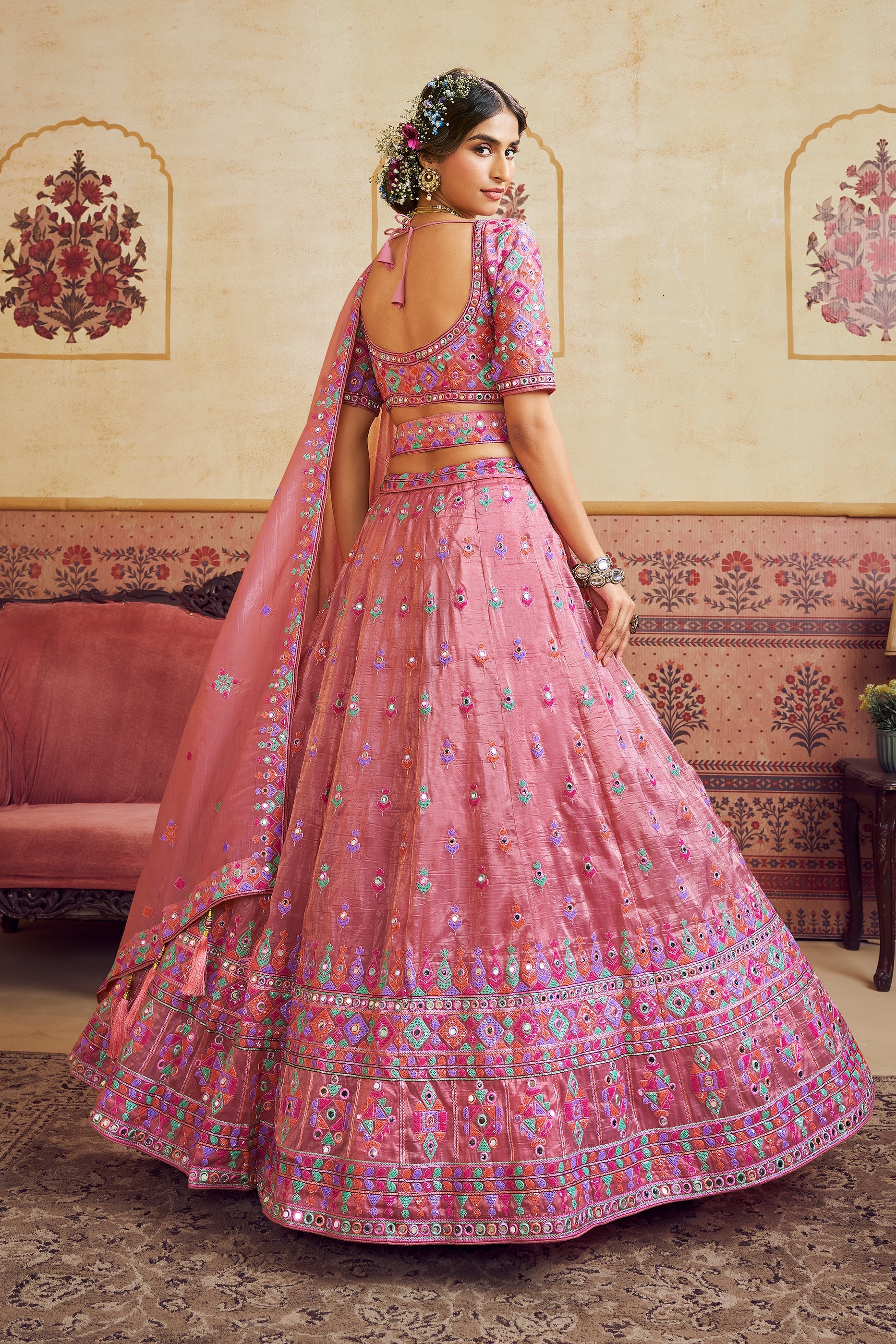 Pink Readymade Embroidered Organza Lehenga-SAR10039_5_SareeButa.com