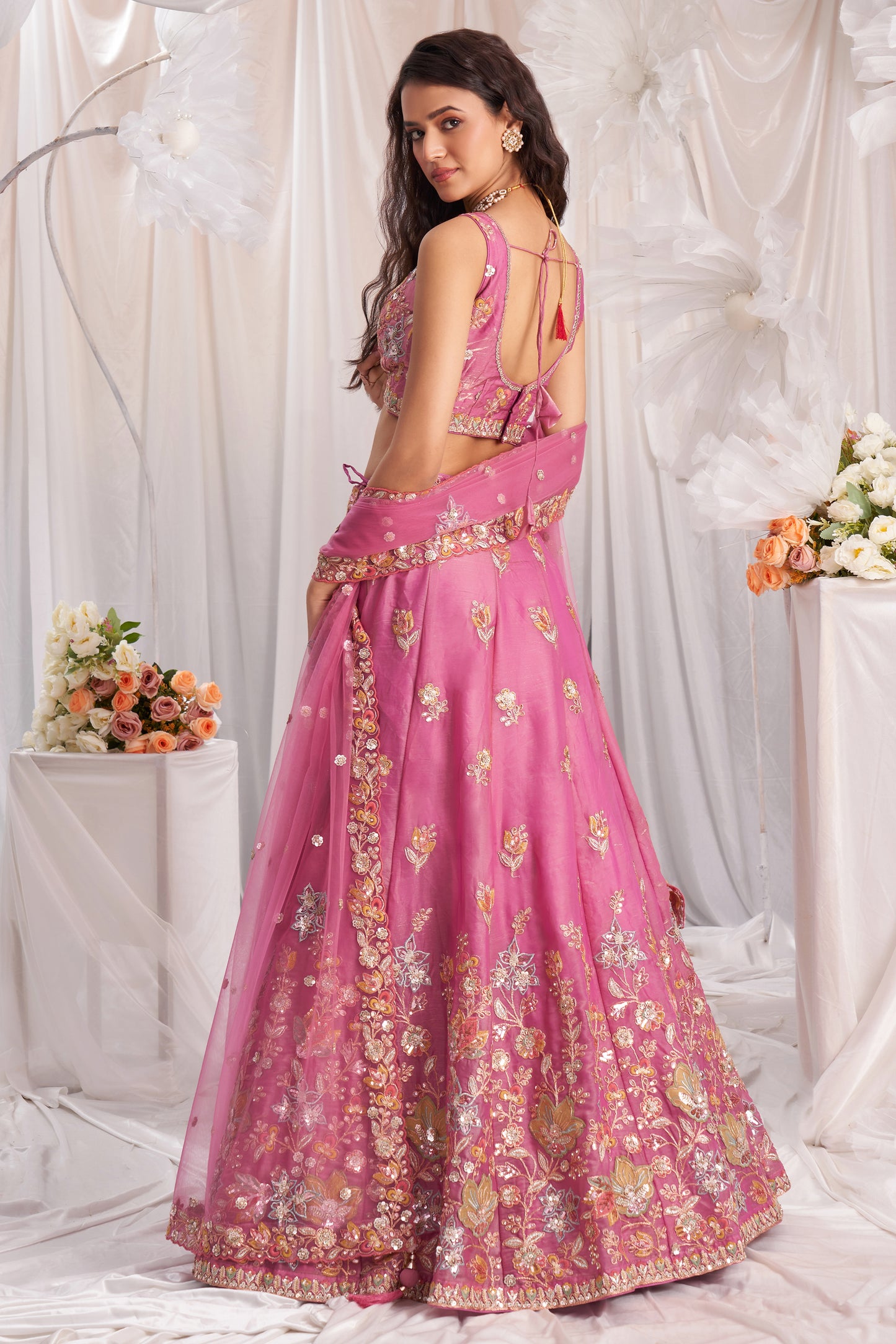 Pink Semi-Stitched Embroidered Organza Lehenga-SAR12837_6_SareeButa.com