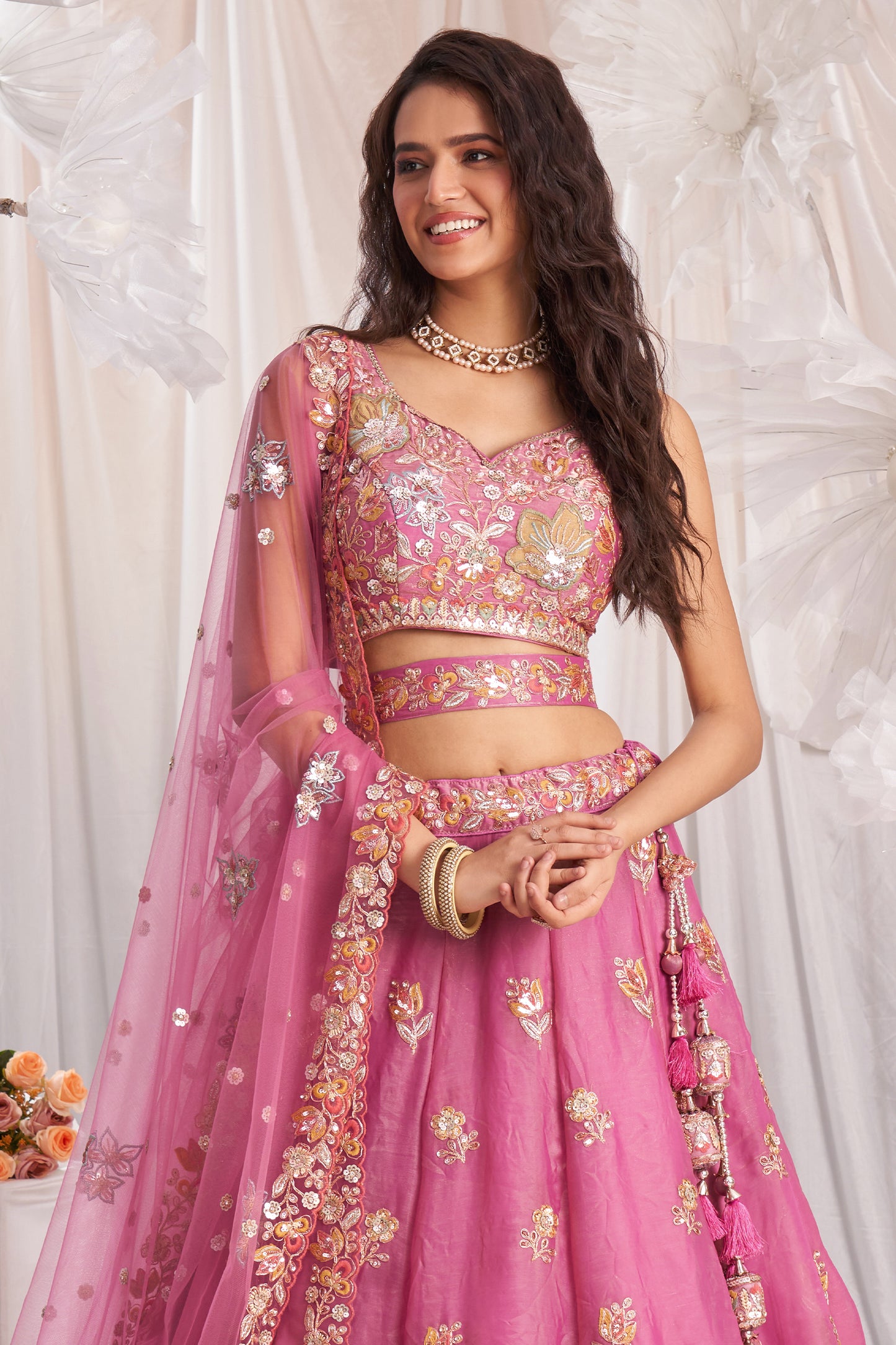 Pink Semi-Stitched Embroidered Organza Lehenga-SAR12837_7_SareeButa.com