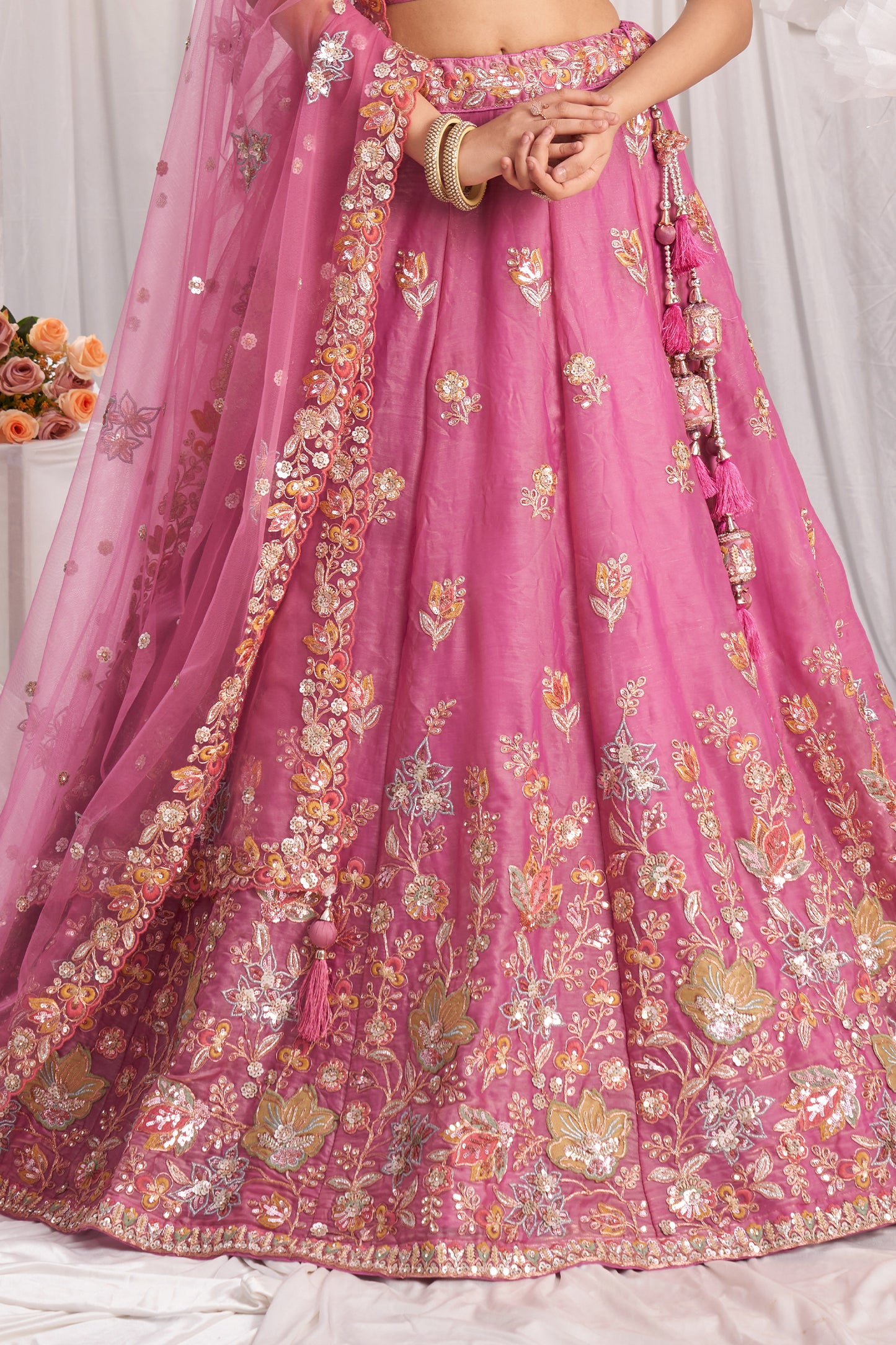 Pink Semi-Stitched Embroidered Organza Lehenga-SAR12837_8_SareeButa.com