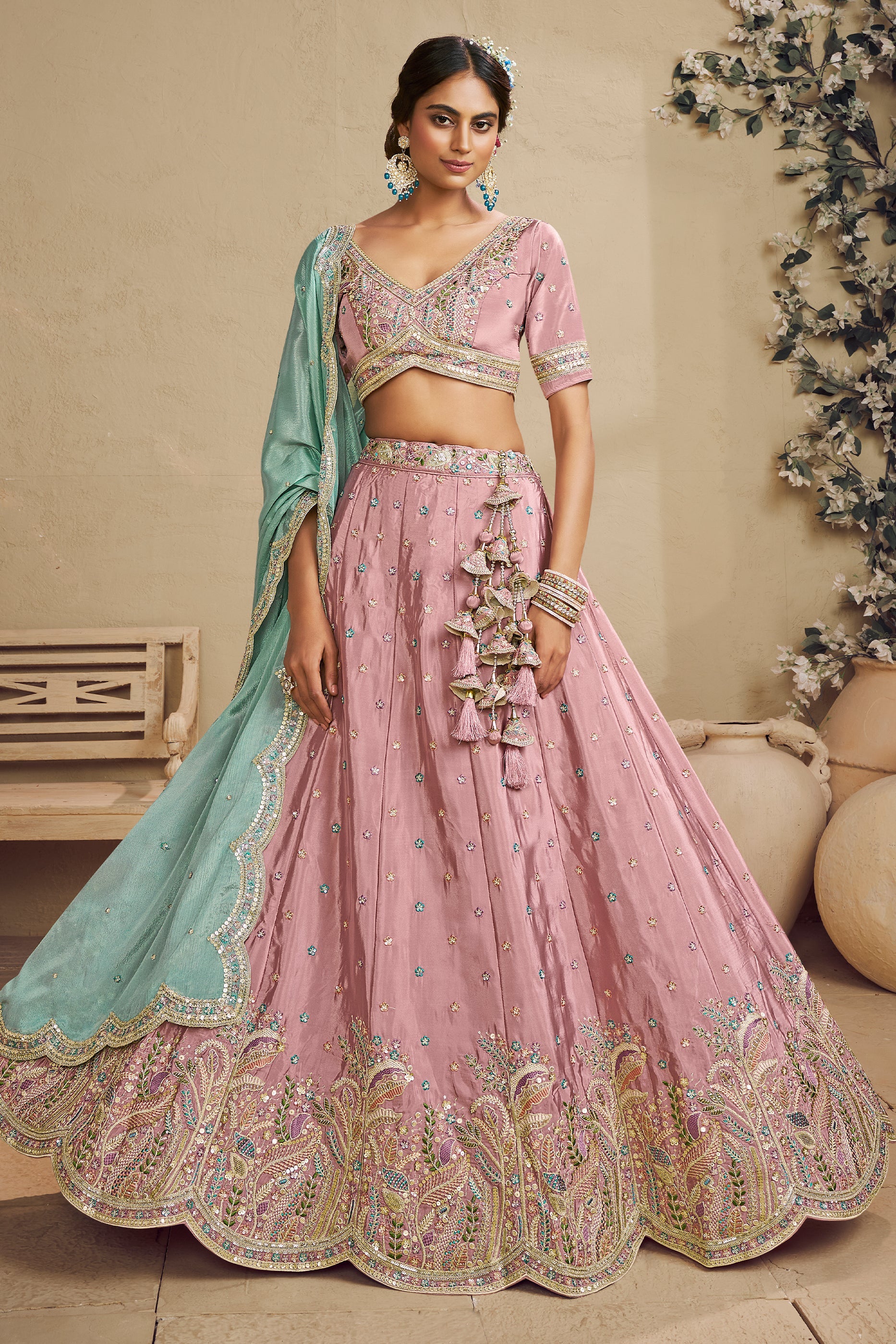 Pink Readymade Embroidered Satin Silk Lehenga-SAR10046_1_SareeButa.com