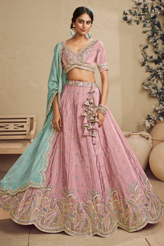 Pink Readymade Embroidered Satin Silk Lehenga-SAR10046_1_SareeButa.com