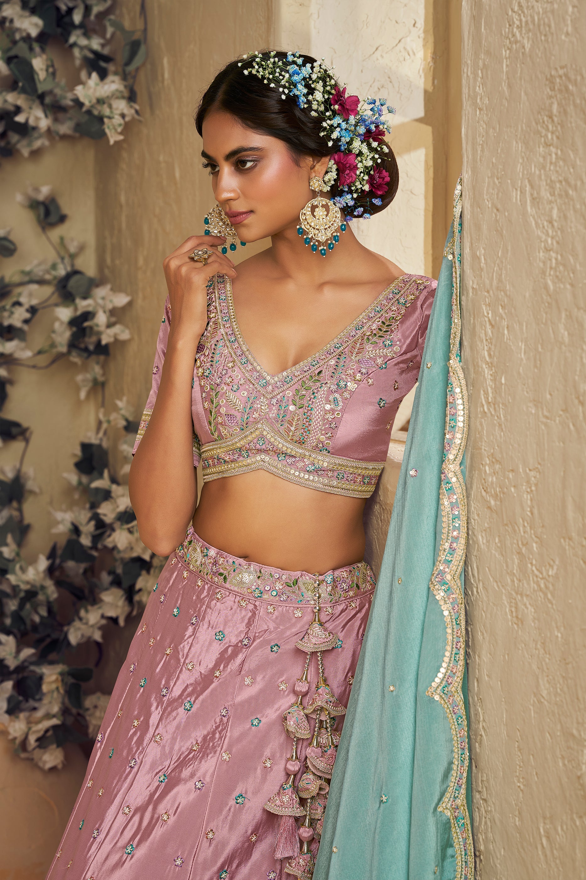 Pink Readymade Embroidered Satin Silk Lehenga-SAR10046_2_SareeButa.com