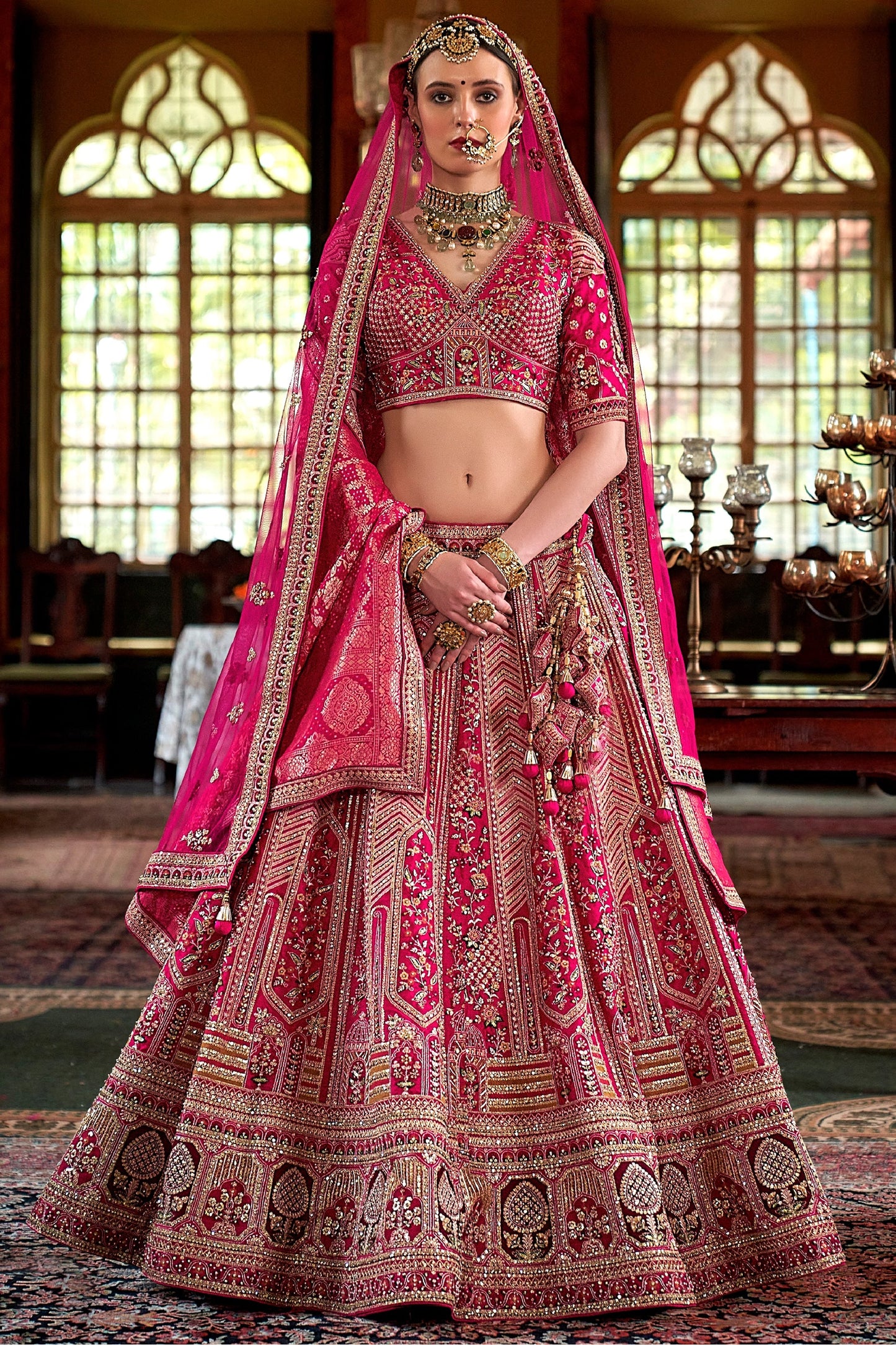 Pink Semi-Stitched Embroidered Silk Lehenga-SAR10304_1_SareeButa.com